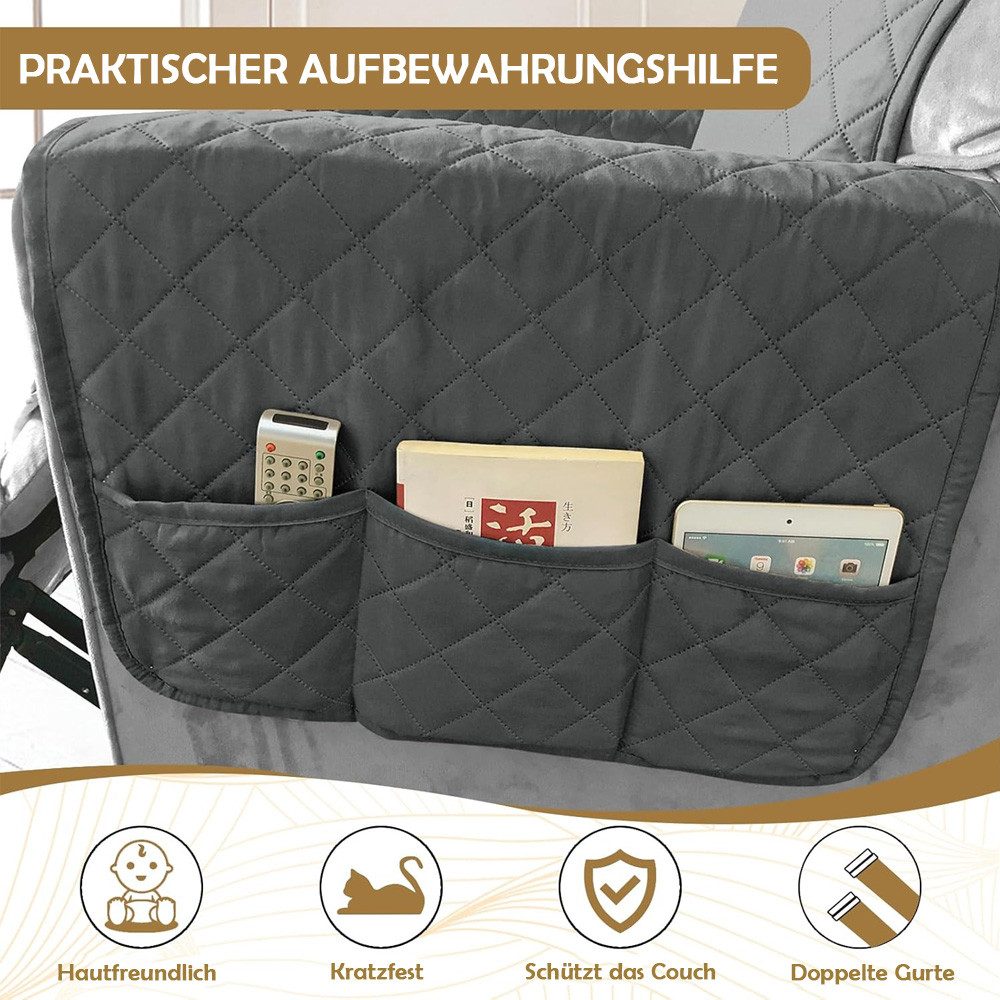 TUWENA Sesselschoner Wasserdicht Sesselschoner mit 3 Seitentaschen Bezüge Sitzkissenschutz, Verstellbarer, maschinenwaschbar, für Familien Kindern und Haustiere – Bild 4 von 5