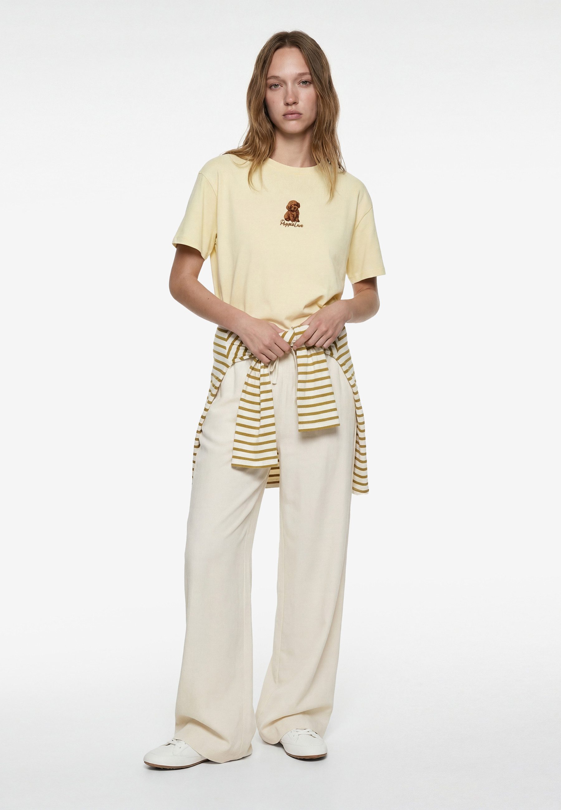 Koton T-Shirt Koton Gesticktes Baumwoll-T-Shirt Oversize