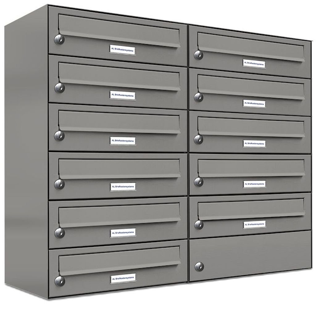 AL Briefkastensysteme Wandbriefkasten 11er Premium Briefkasten Aluminiumgrau RAL 9007 für Außen Wand 2x6