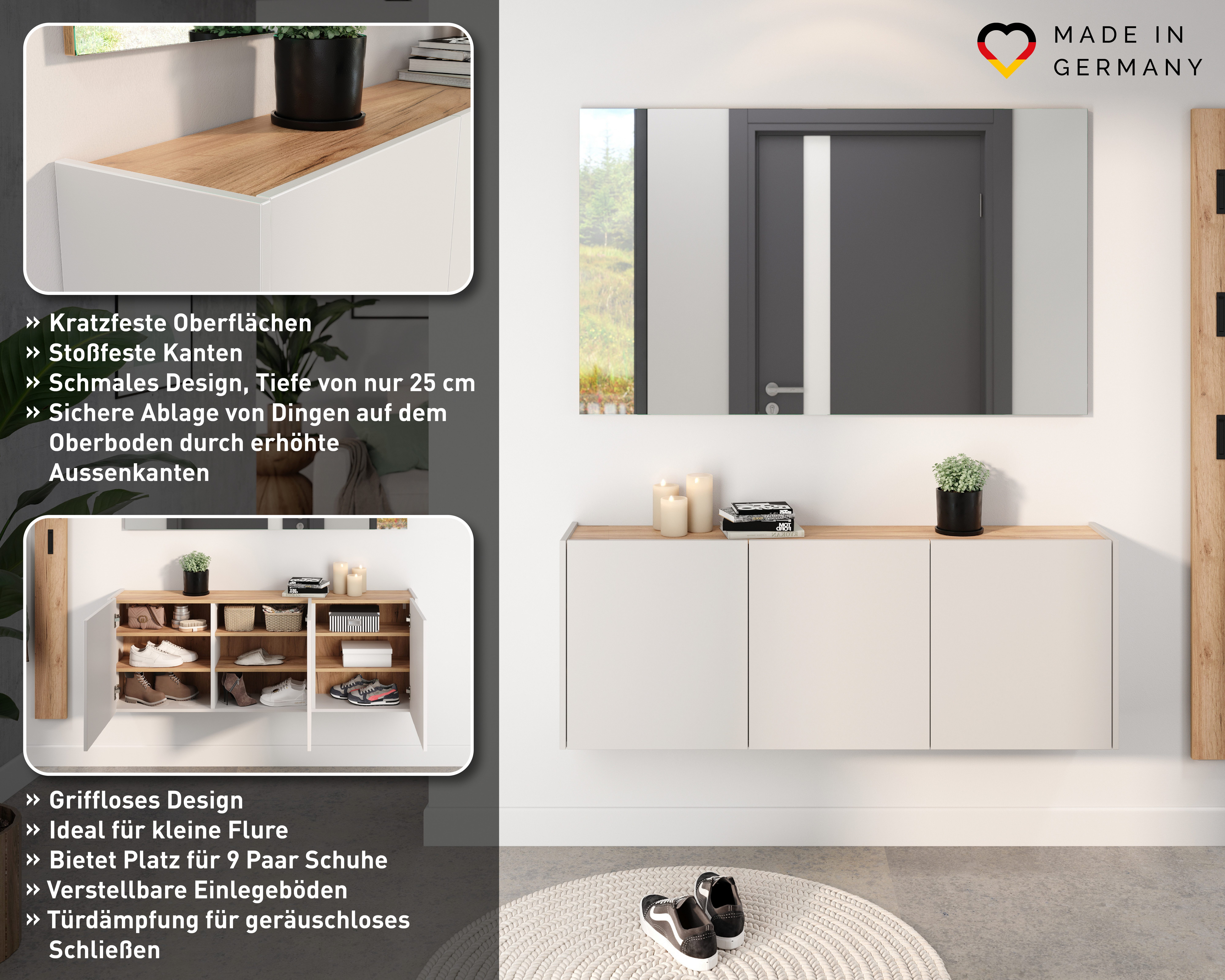 GERMANIA Schuhschrank Libbiano Flurschrank, Soft-close, verstellb. Böden, in 3 Höhen, 2- oder 3-türig