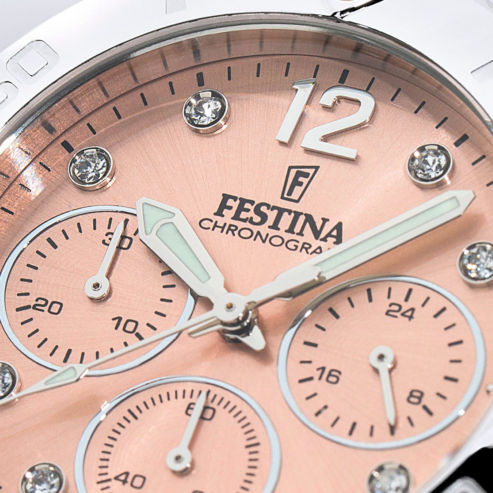 Festina Chronograph Festina Damenuhr Edelstahl silber, (Chronograph), Damen Armbanduhr rund, Edelstahlarmband silber, Casual