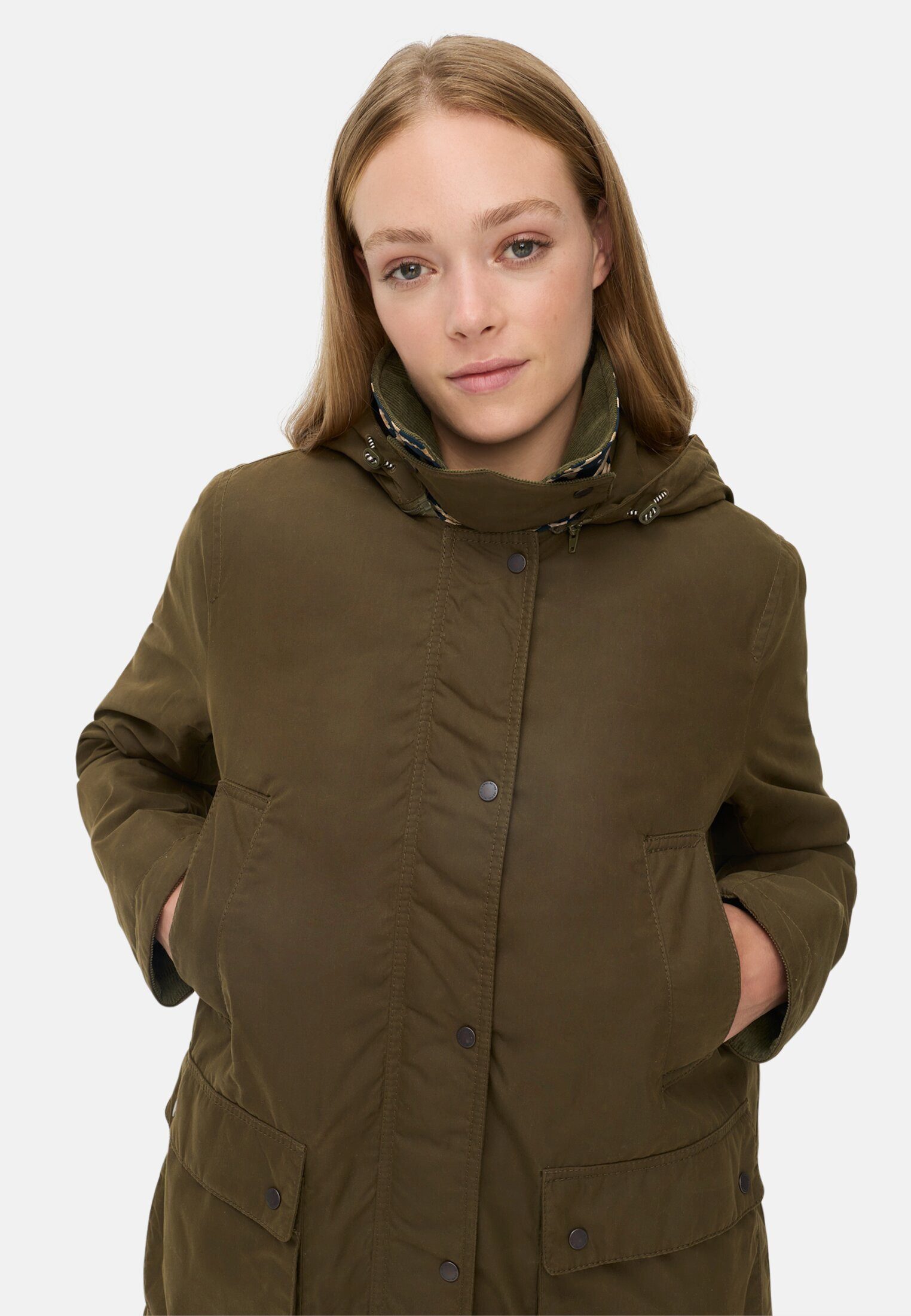 camel active Fieldjacket mit abnehmbarer Kapuze und Kordkragen Langarm