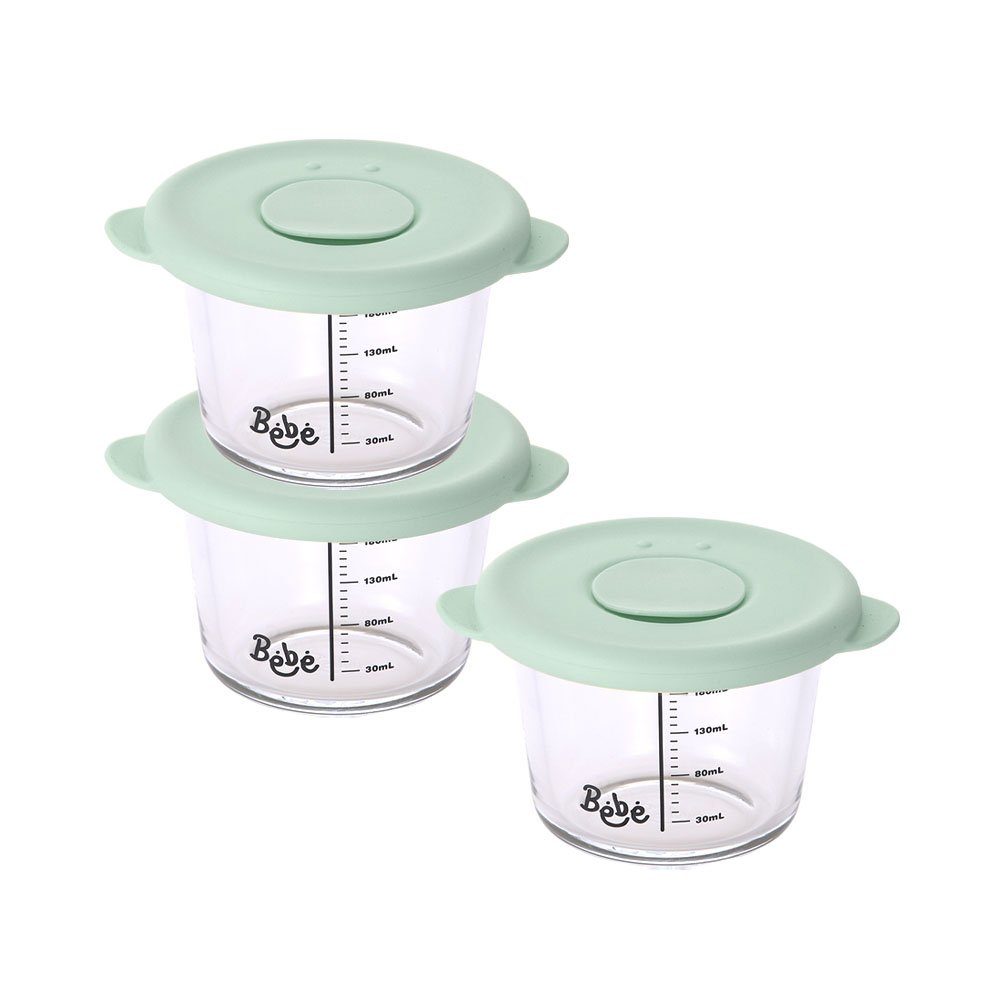 NEOFLAM® Vorratsglas BÉBÉ Babynahrungsbehälter 3er 230ml Mint, Set (1-tlg) - Silikon, Borosilikatglas