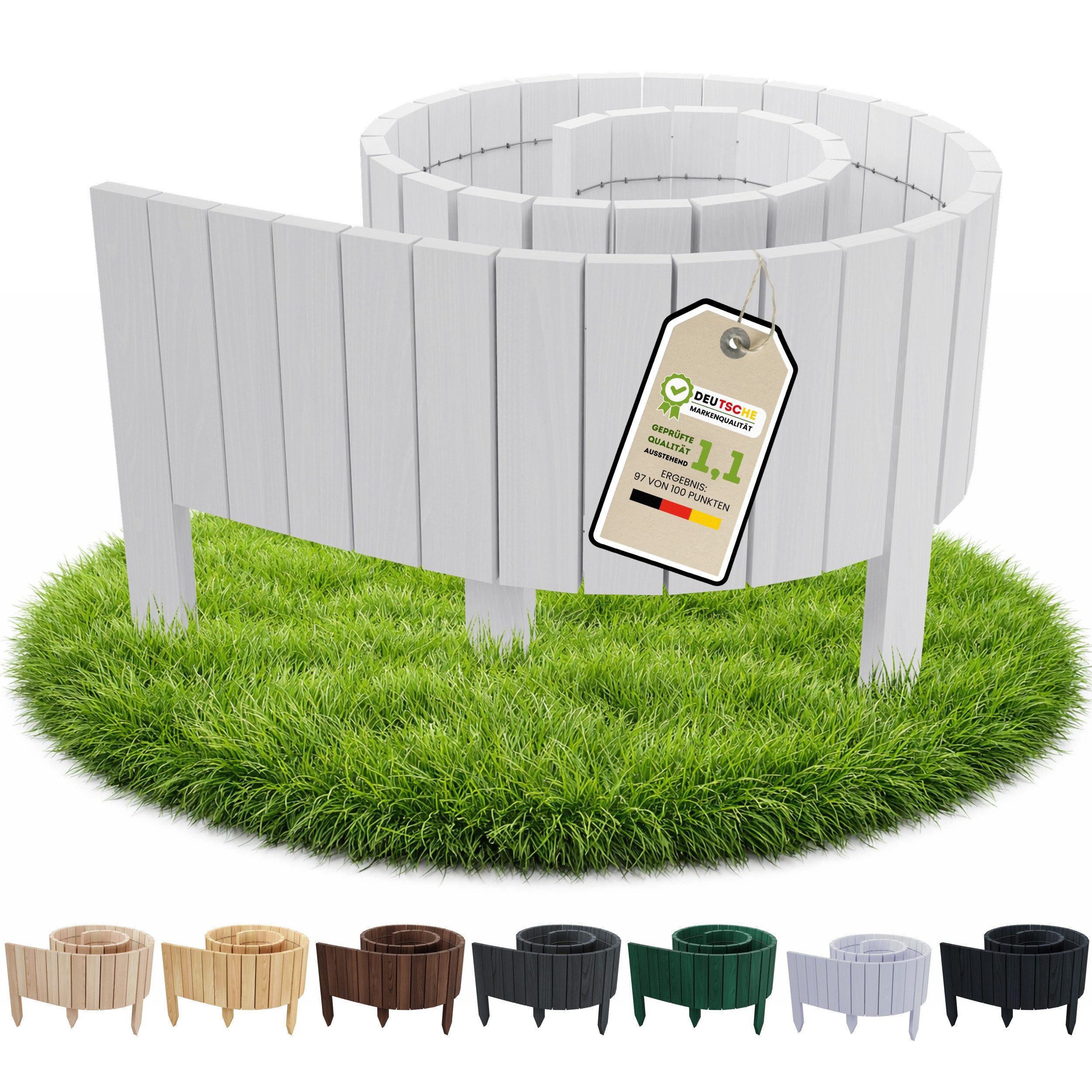 Floranica Palisade Beeteinfassung Flexibler Rollborder Rasenkante Beetumrandung Palisade, LxH: 200x10 cm, Weiß, für Blumen und Kräutergarten, Vorgarten, Wege, Rasenbegrenzung