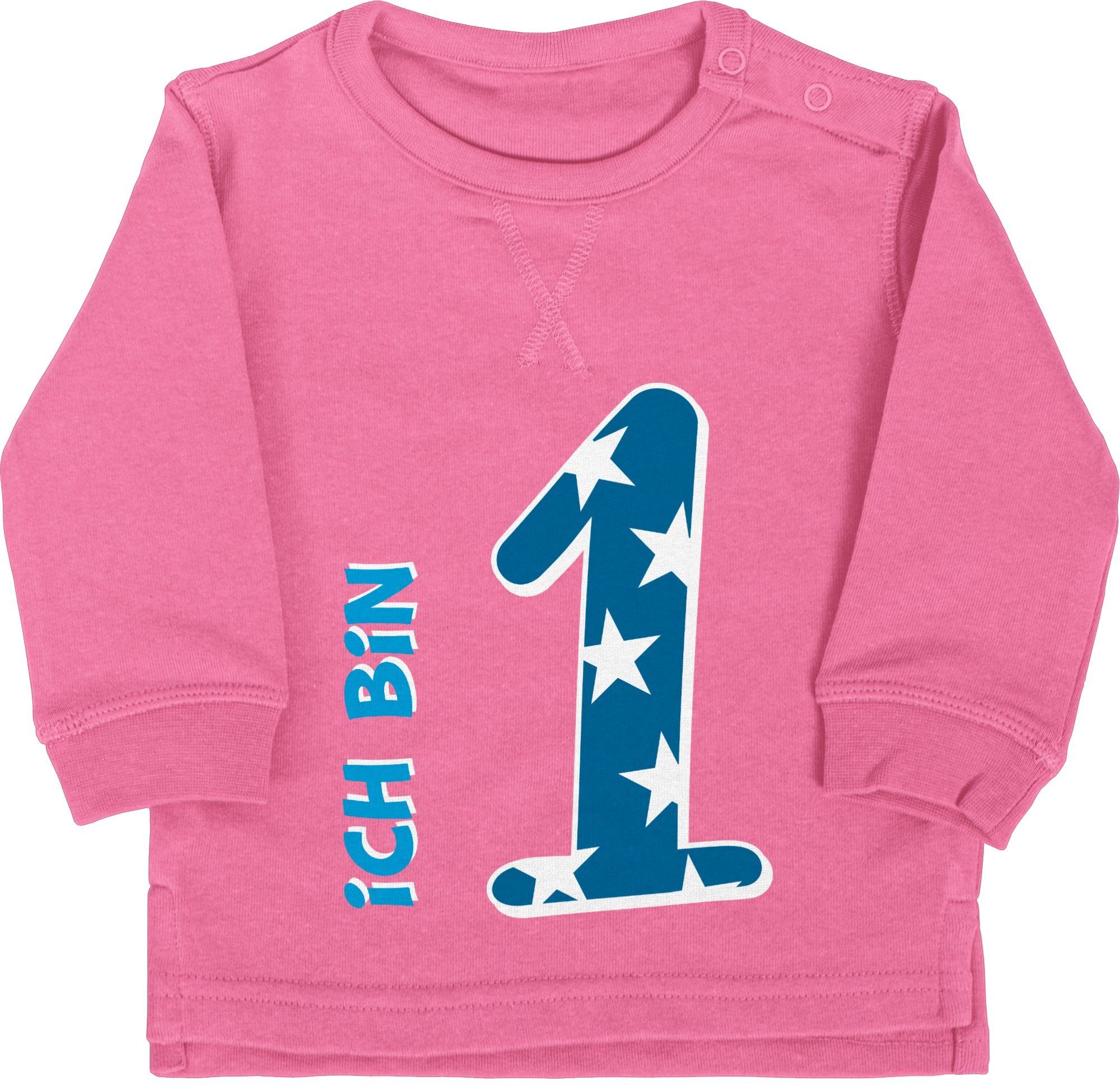 Shirtracer Sweatshirt Ich bin eins Blau Junge Erster 1. Geburtstag 3 Pink