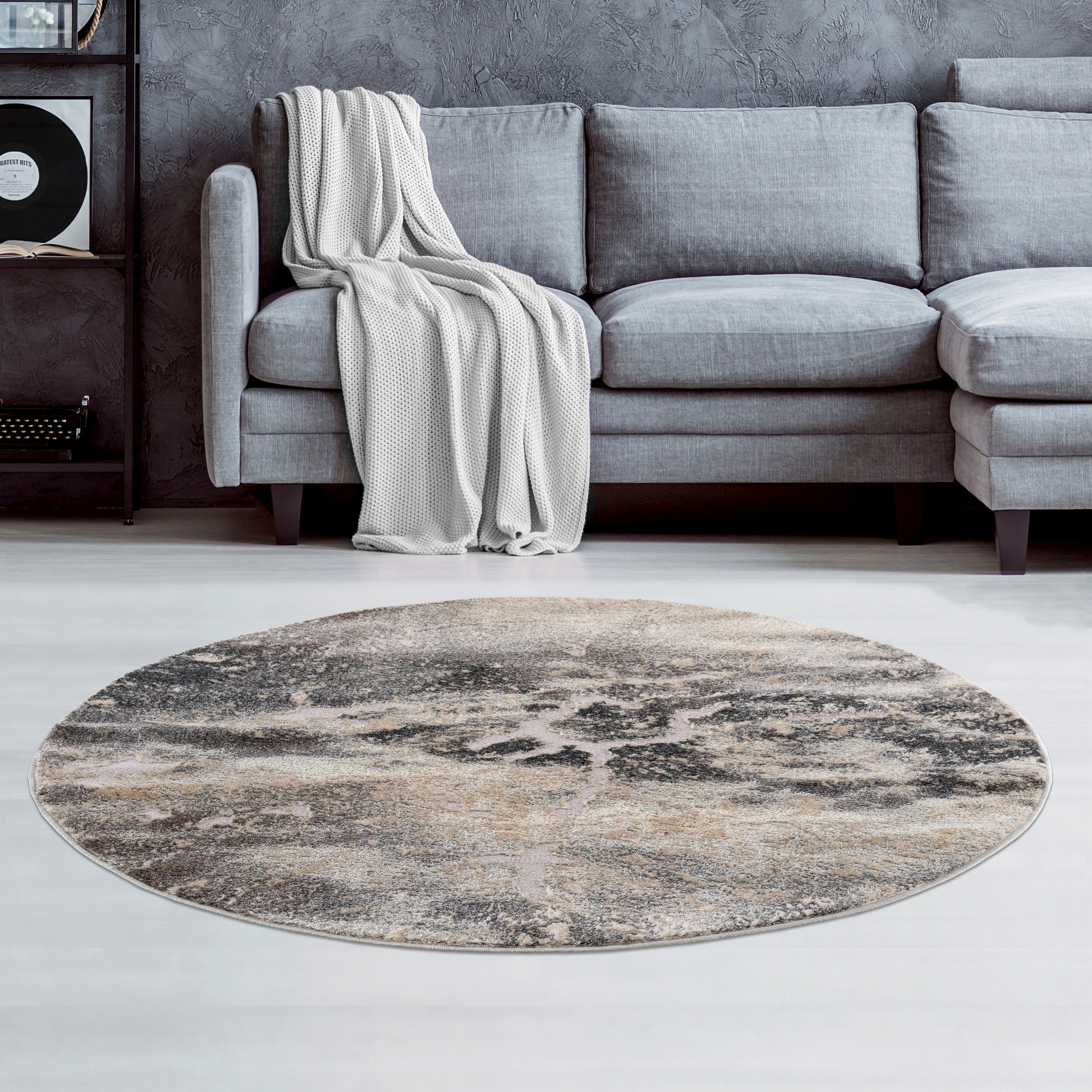 my home Teppich Marmor, rund, Höhe: 12 mm, Teppich in moderner Marmor Optik günstig online kaufen