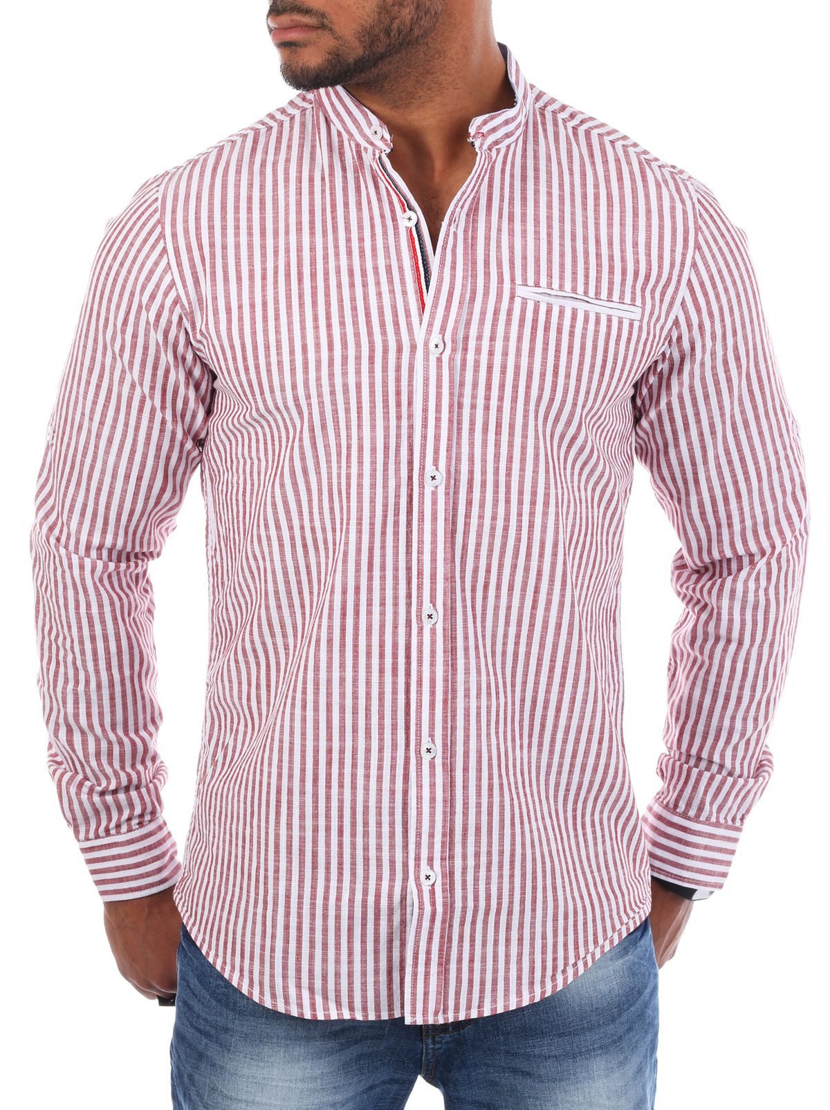 Langarmhemd Herren Baumwoll Leinen Mix Hemd 8455