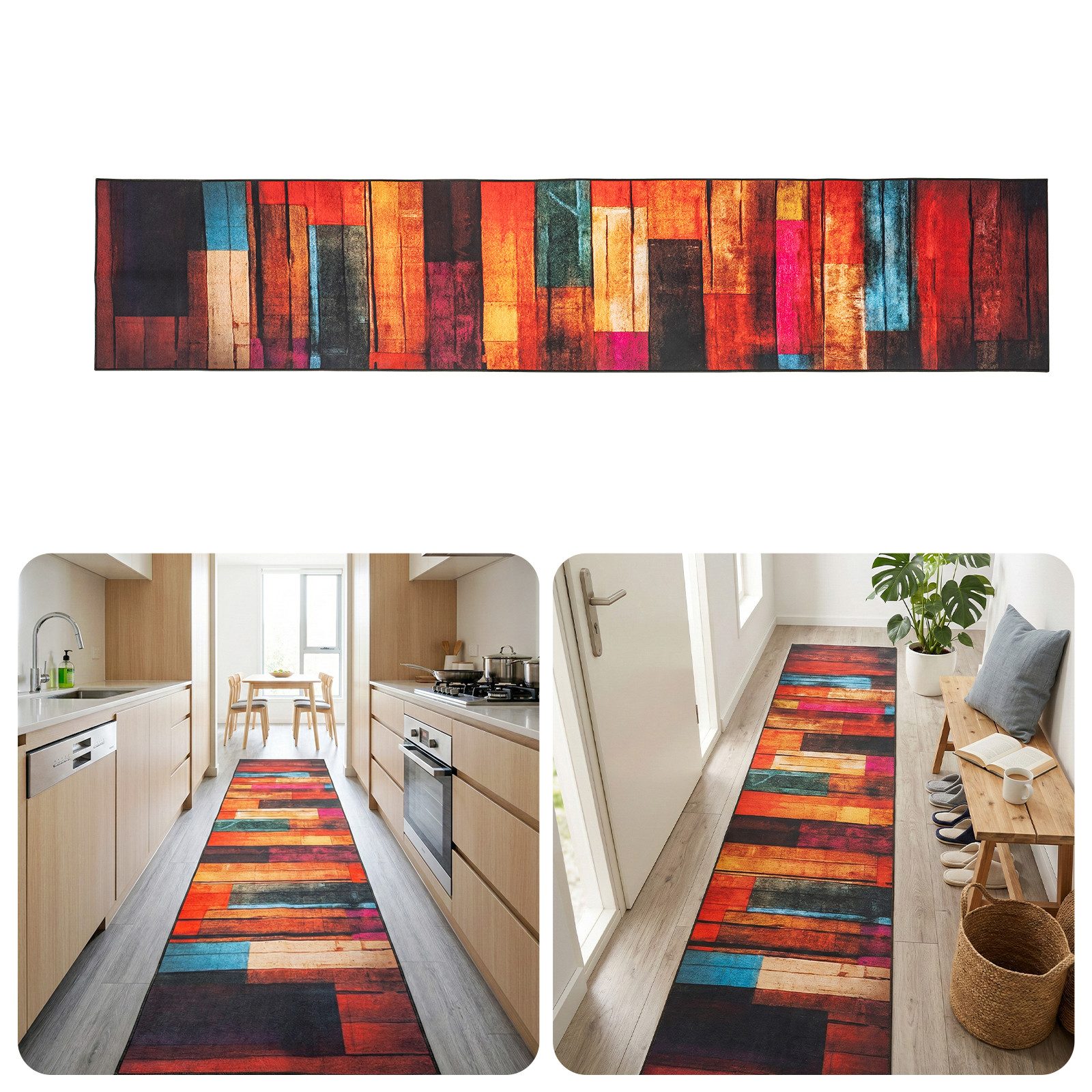Youyijia Küchenläufer Bunter Flurteppich rutschfest waschbar modernes Design – Bild 2 von 5