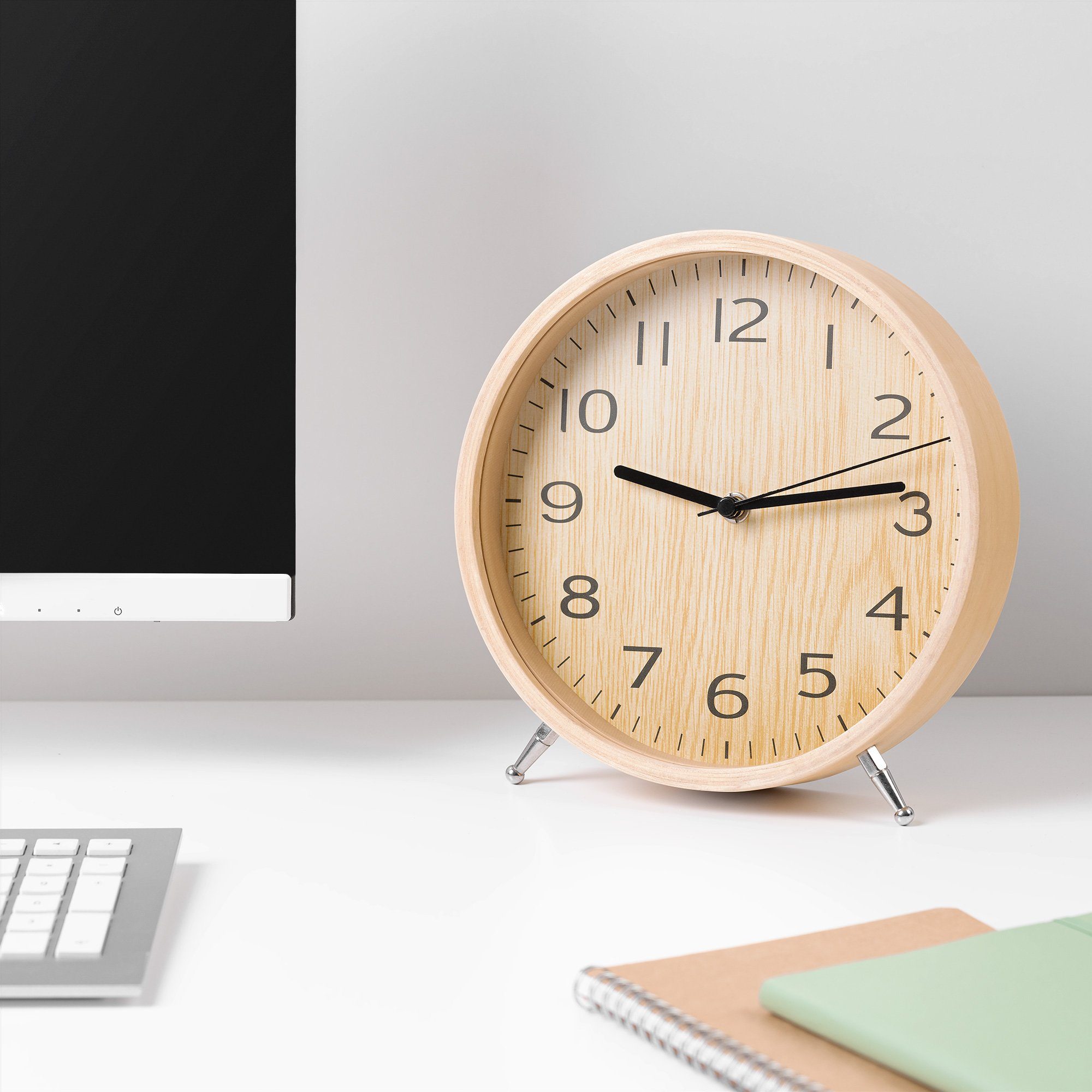 Navaris Tischuhr Analog Holz Tischuhr rund - 21,1x21,8x4,8cm - Holz Ziffern günstig online kaufen