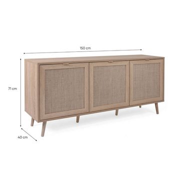 Homestyle4u Kommode Sideboard Kommode Wohnzimmerschrank Anrichte Braun Rafia Holz