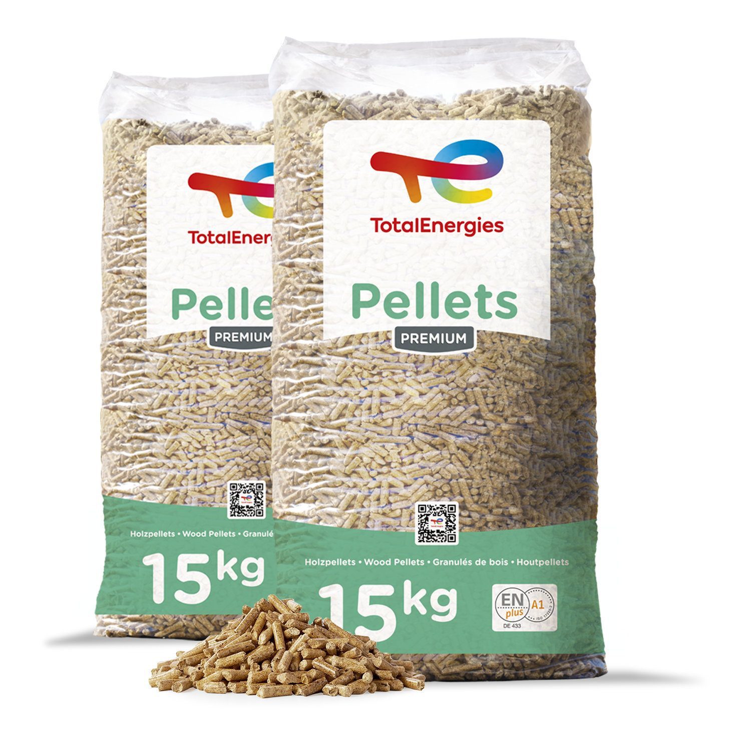 TotalEnergies Holzpellets Premium ENplus A1 Holzpellets Weichholz, 30 kg, (Paket, 2-St)