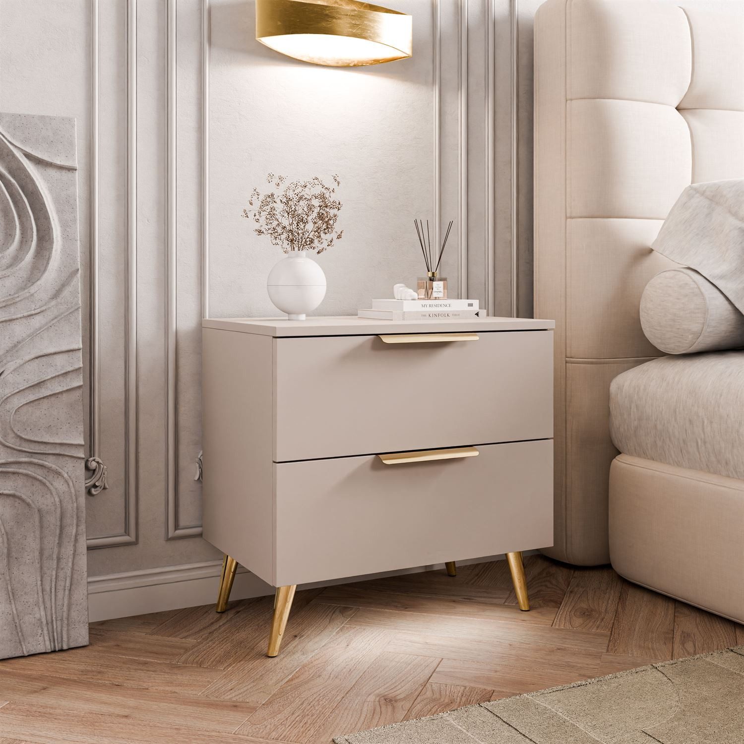 Lookway Nachttisch LINA Kaschmir 2S auf Füßen mit LED-Beleuchtung (1x Nacht günstig online kaufen