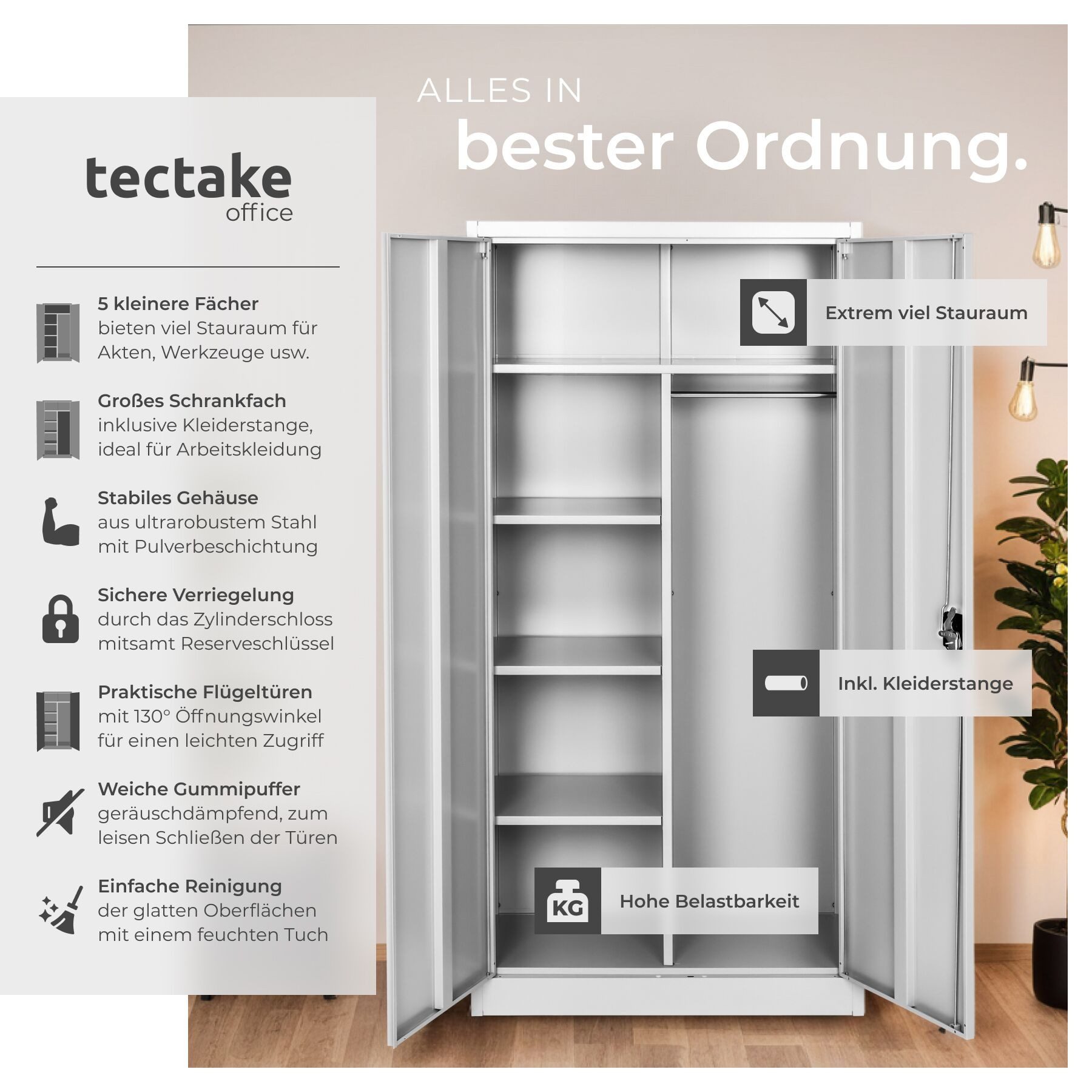 tectake Spind abschließbarer Aktenschrank mit 6 Fächern (Locker Spind, 1-St., in Grad) hochwertiger pulverbeschichteter Stahl