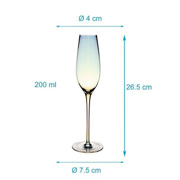 Intirilife Sektglas, Glas, Champagner Sekt Glas Regenbogen Schimmer Wellenform 200 ml
