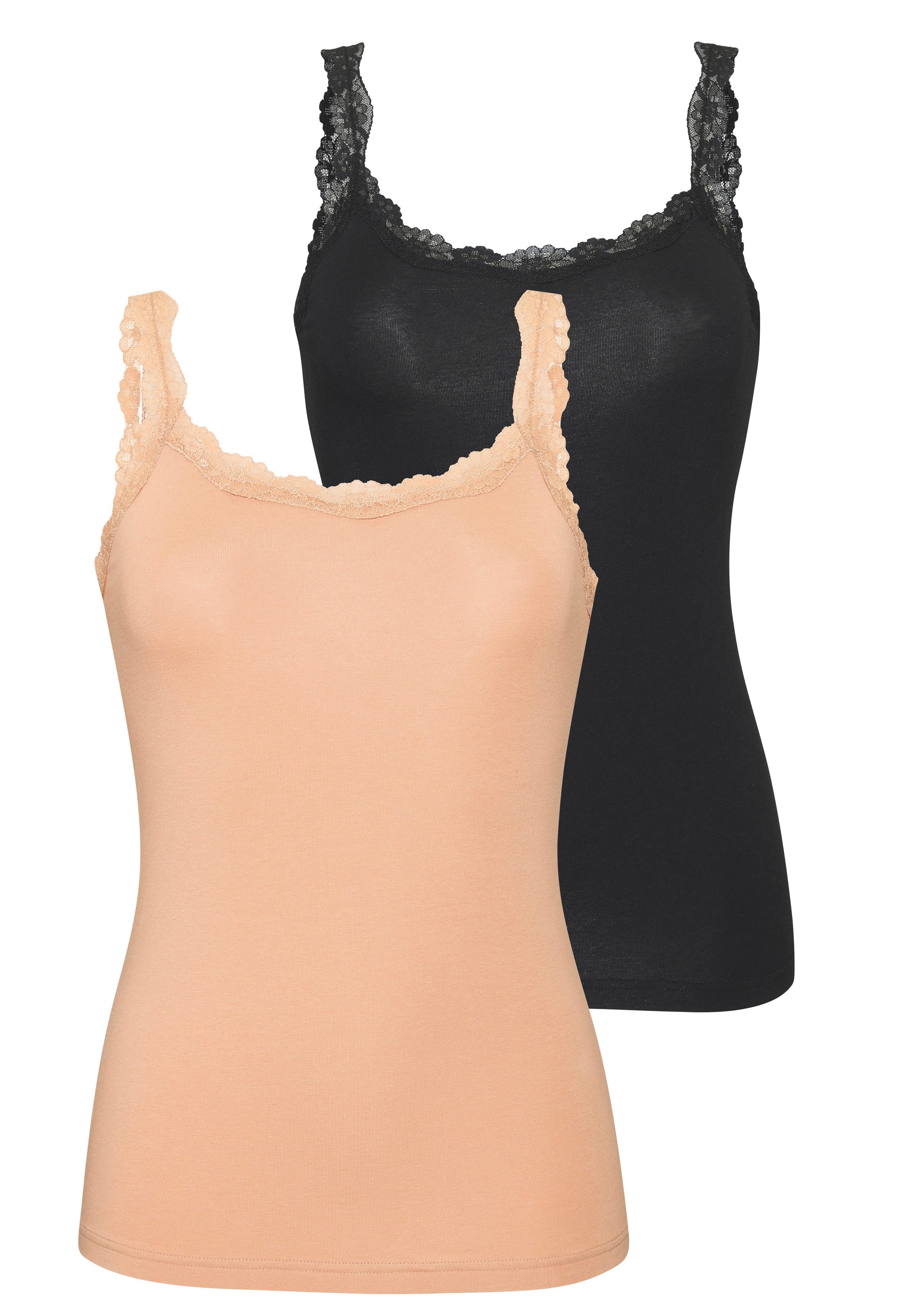 LASCANA Unterhemd (2er-Pack) aus elastischer Baumwolle mit zarter Spitze, Spaghettiträger-Top