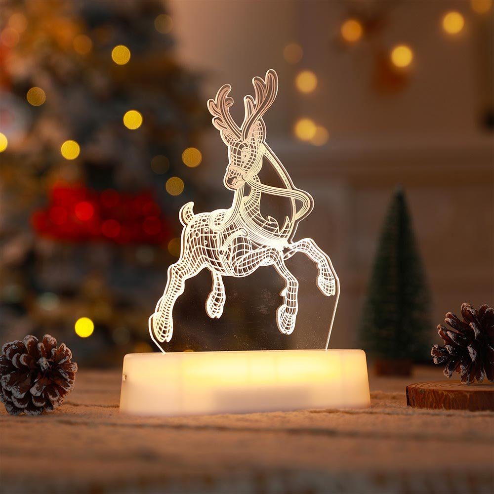 Rosnek LED Nachtlicht Weihnachten Thema, 3D-Effekte, Batterie/USB, für Kinder Geschenk, Warmweiß, Warmweiß Nachttischlampe | Nachtlichter