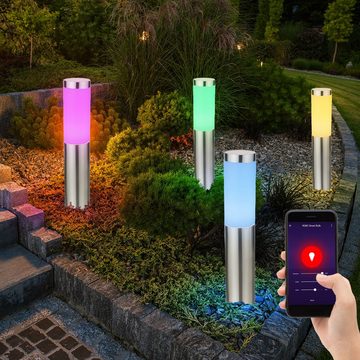 etc-shop LED Wandstrahler, Leuchtmittel inklusive, Kaltweiß, Warmweiß, Neutralweiß, Tageslichtweiß, Farbwechsel, Stehlampe Sockelleuchte Außenlampe Smart LED Edelstahl silber 2er Set