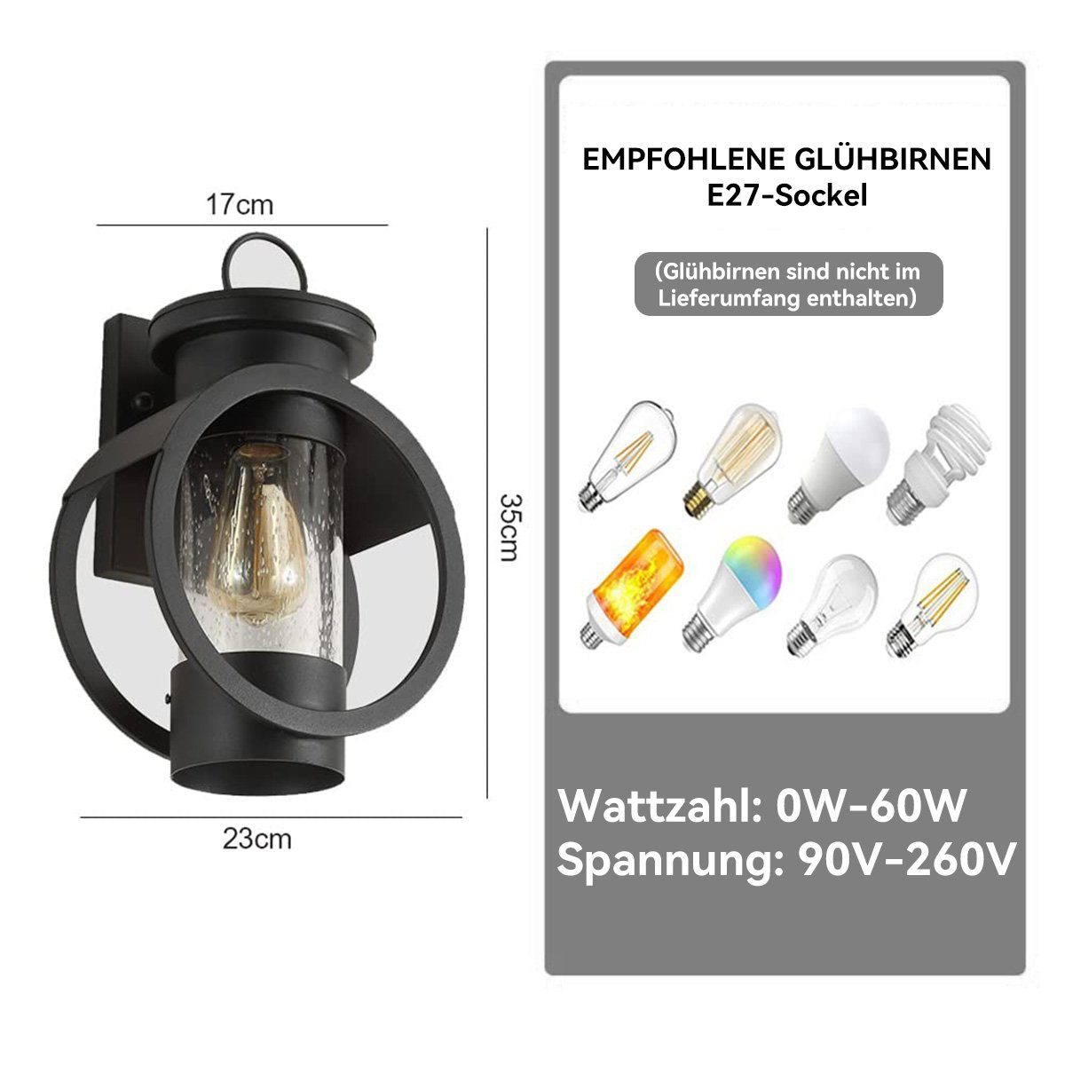 E27 wasserdichte LED Welikera Garten-/Balkonleuchte Wandleuchte LED-Außenwandleuchte,