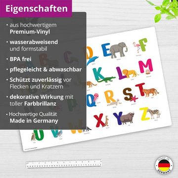 cover-your-desk.de Schreibtischunterlage abwaschbar - Buntes ABC mit Tieren - premium Vinyl - Made in Germany