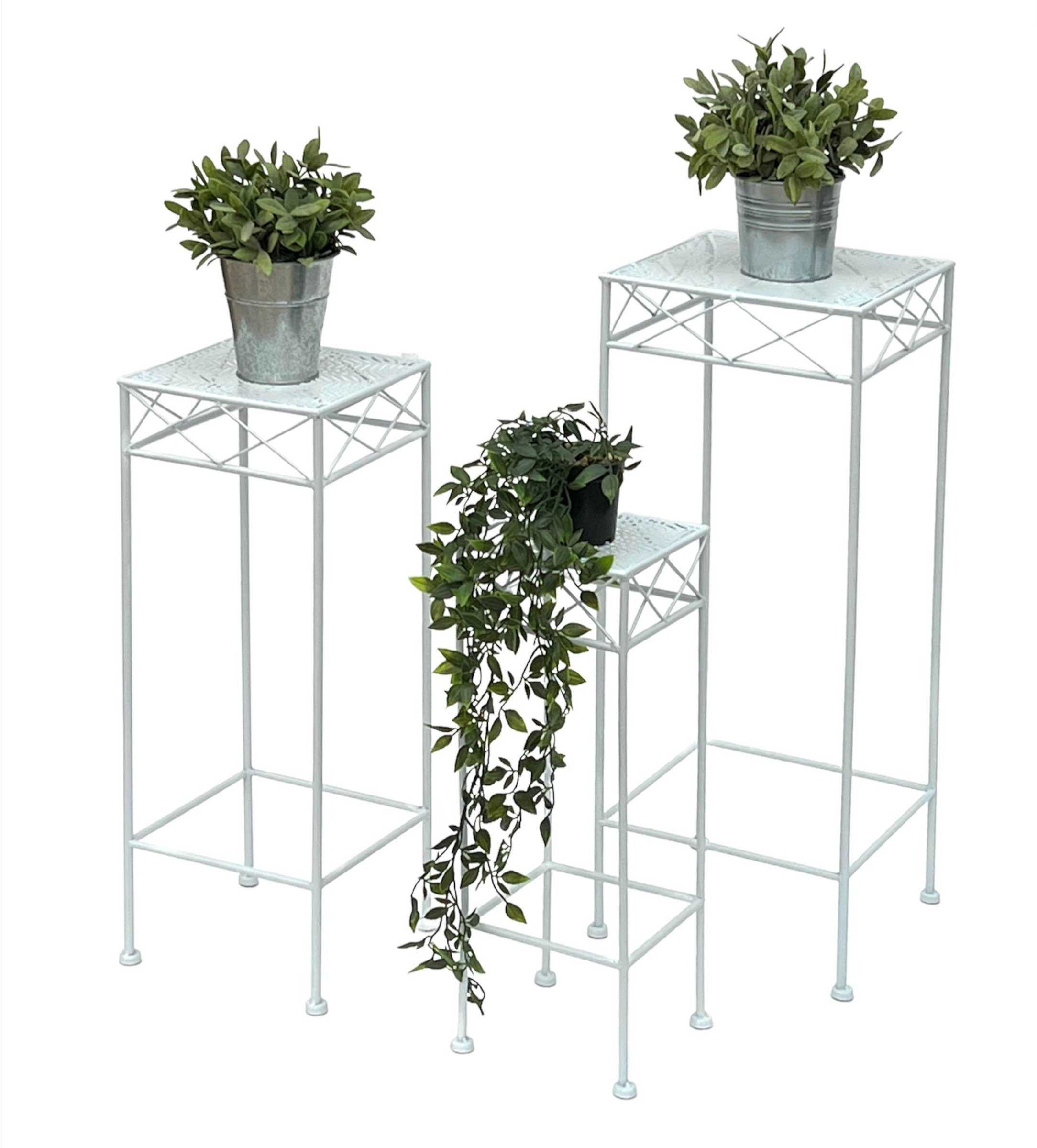 Blumenständer Weiß Metall Eckig Blumenhocker 3er Set Beistelltisch