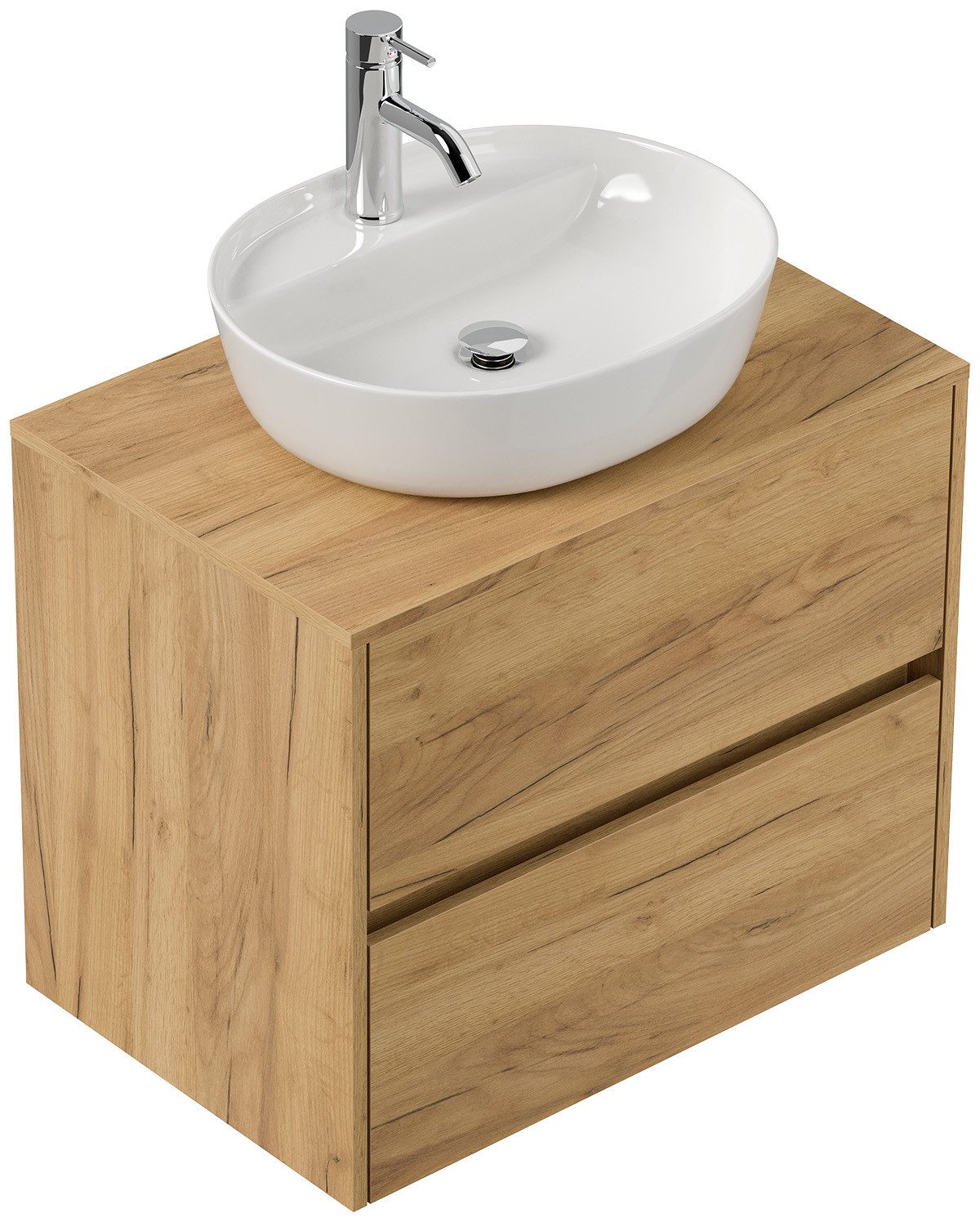 Magnolia Home Aufsatzwaschbecken Badmöbel Taifun 70cm mit ovalem Aufsatzwaschbecken eiche gold