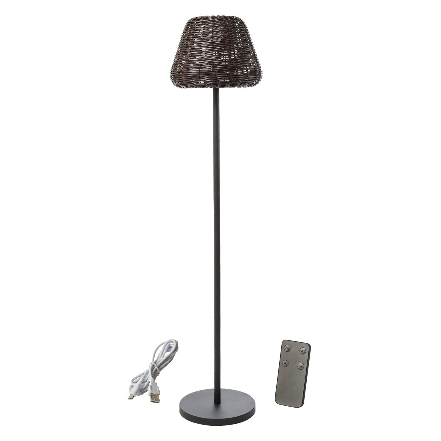 MARELIDA LED Außen-Stehlampe LED Garten Stehleuchte Korboptik Rattanoptik dimmbar aufladbar Fernb., LED Classic, warmweiß (2100K bis 3000K)