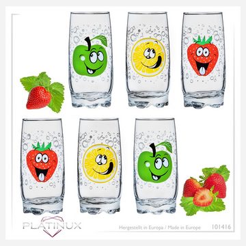 PLATINUX Glas Trinkgläser, Glas, mit lustigen Fruchtgesichtern 350ml Set 6 Teilig aus Glas