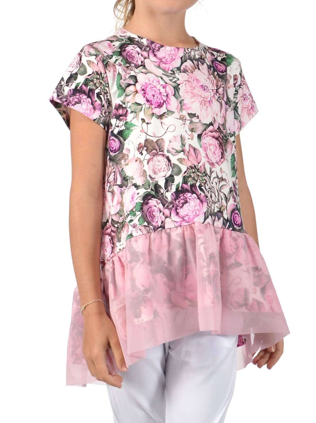KMISSO Tunika Mädchen Tunika mit Volant und Tüll 30366 (1-tlg) mit Print