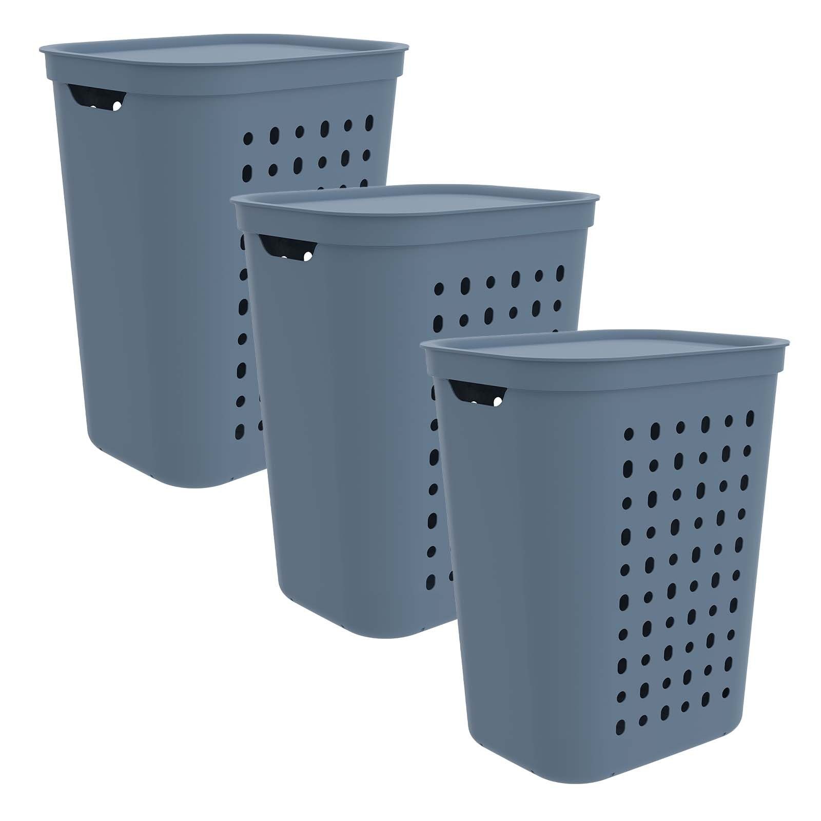 ROTHO Wäschekorb 3er-Set Wäschesammler mit Deckel Jona 55l (Wäschesammlerset, 3er-Set)