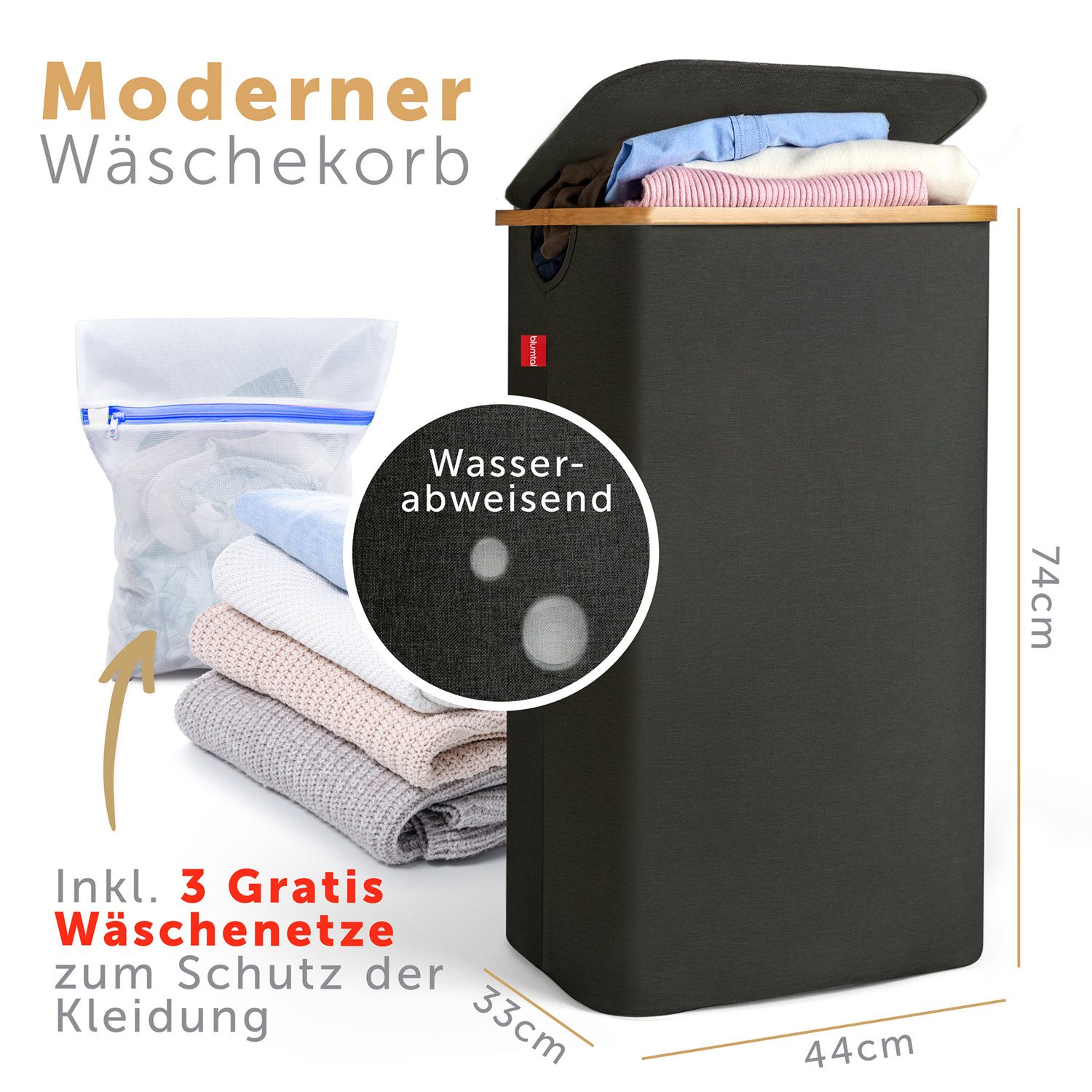 Blumtal Wäschekorb 1,2 oder 3 Fächer mit herausnehmbaren Wäschesäcken 100, 140 oder 150L, in drei Größen erhältlich