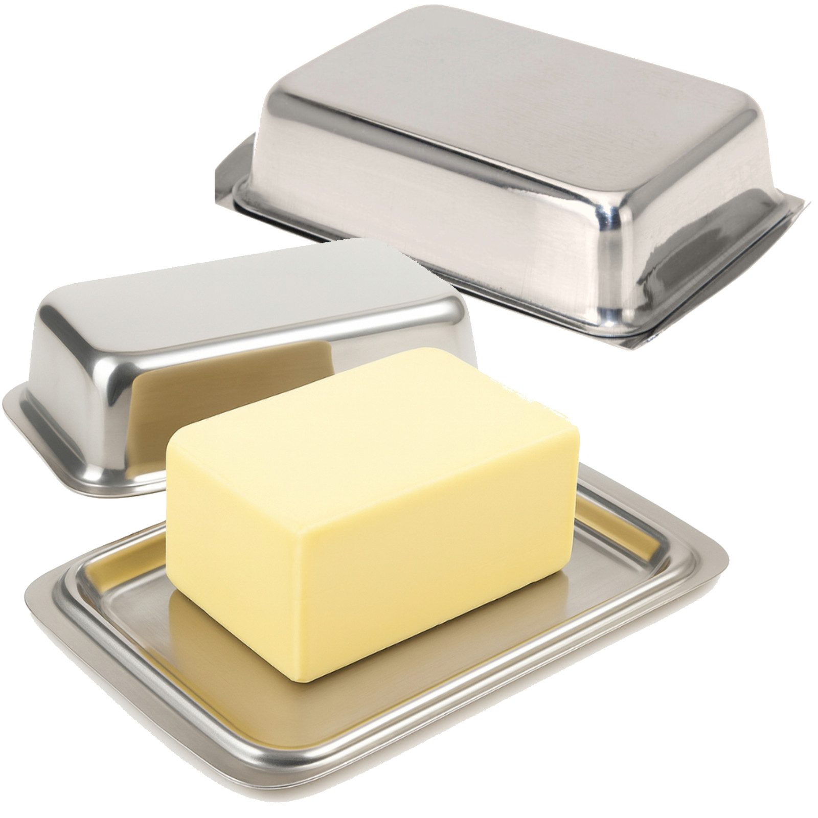 Koopman Butterdose Butterglocke Edelstahl 250 Gr. Deckel 2 er Set, Edelstahl, (2-tlg), 2er Set, für je 250g Butter, spühlmaschinengeeignet, silberfarbend