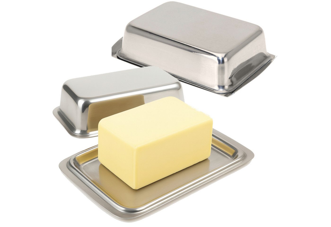 Koopman Butterdose 250 Gr. Deckel 2 er Set, Edelstahl, (Set, 2-tlg., 1 Dose), 2er Set, für je 250g Butter, spühlmaschinengeeignet, silberfarbend