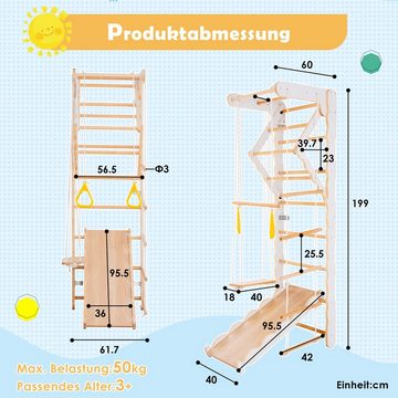 Ulife Klettergerüst Kinder Krabbelleiter indoor Spielturm mit Rutsche, 6-in-1 Kletterwand Sprossenwand Turnwand Turngeräte Massivholz