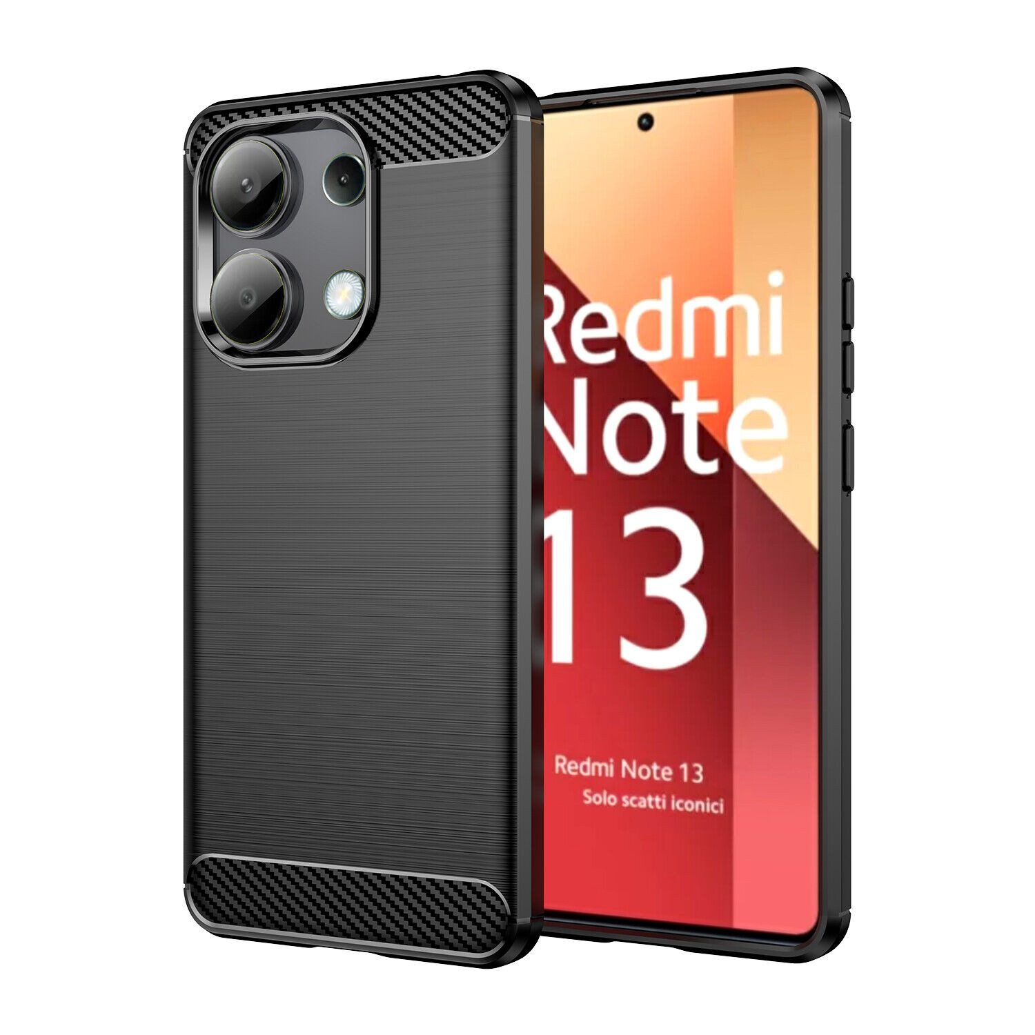 betterfon Handyhülle Carbon Hülle für Xiaomi Redmi Note 13 4G Backcover TPU Silikon Schwarz, Carbon-Look – stoßfestes Case mit Air-Cushion & Metall-Optik