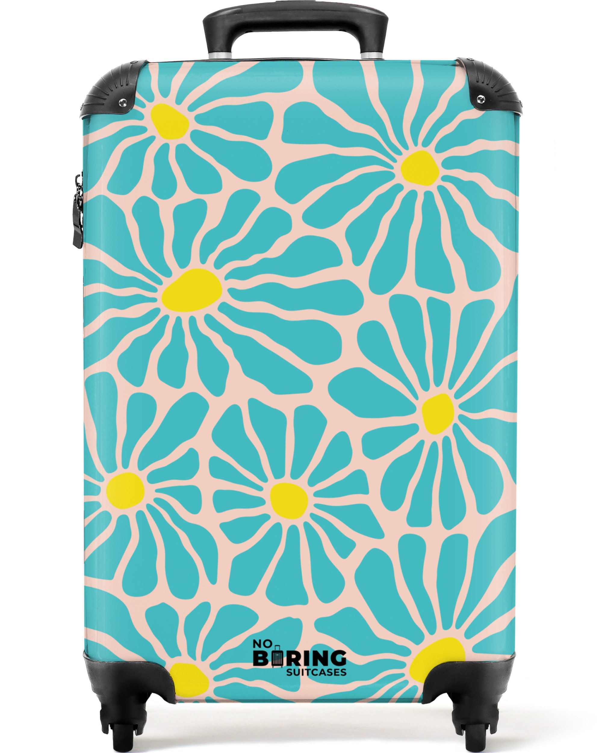 NoBoringSuitcases.com© Hartschalen-Trolley Grün mit rosa Blüten 55x35x20cm, 4 Rollen, Handgepäck Koffer & Trolleys, Luggage, Reisekoffer Frauen