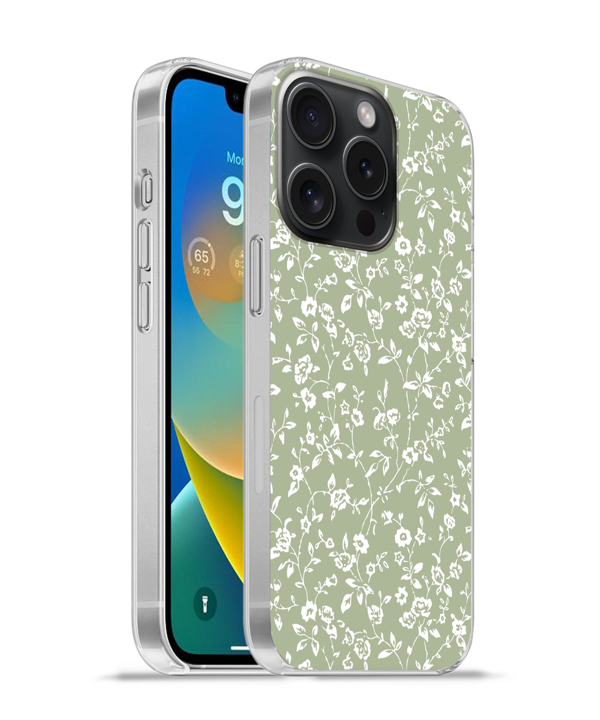 MuchoWow Handyhülle für Apple iPhone 15 Pro Blumen - Druck - Grün - Weiß, Smartphone-Bumper, Print, Handy Schutzhülle Dünn
