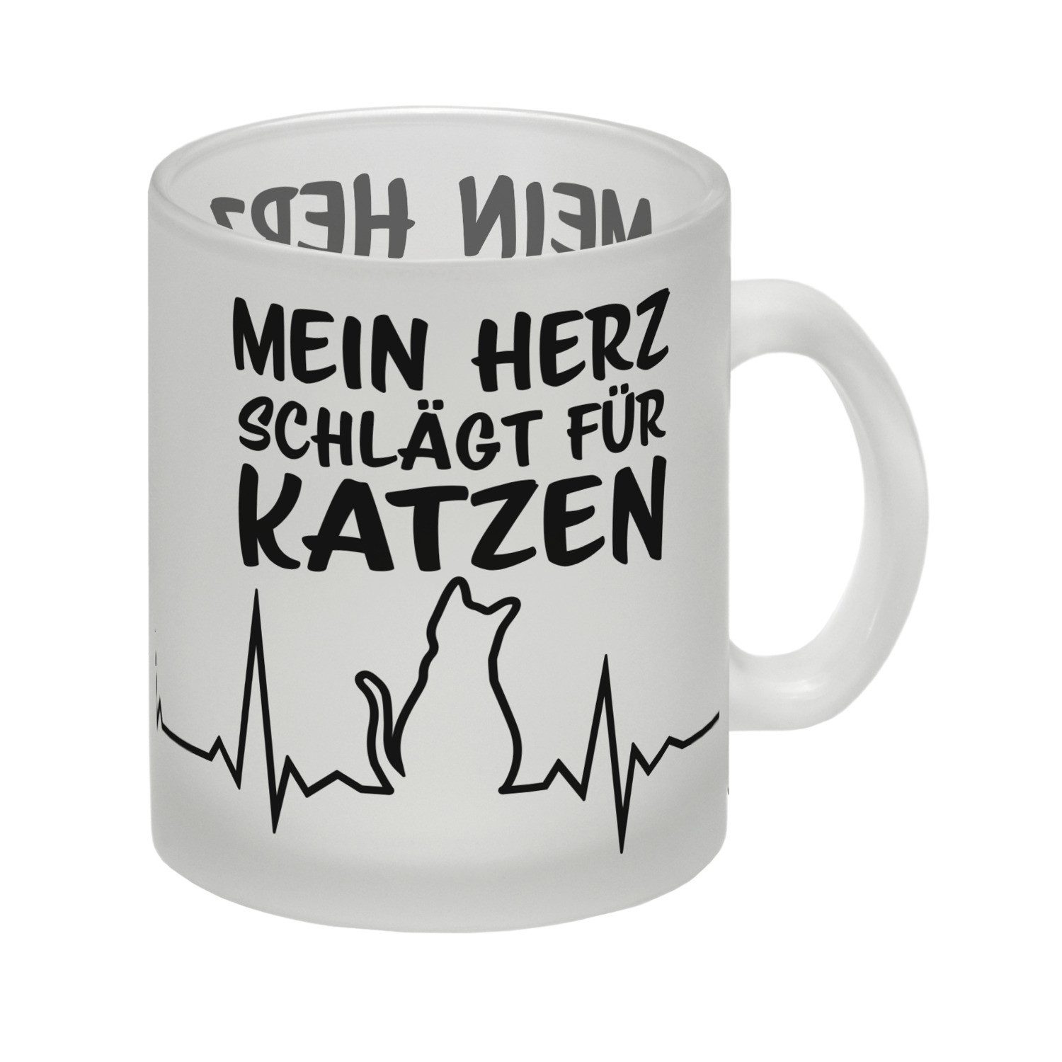speecheese Tasse Mein Herz schlägt für Katzen Glas Tasse mit süßem EKG