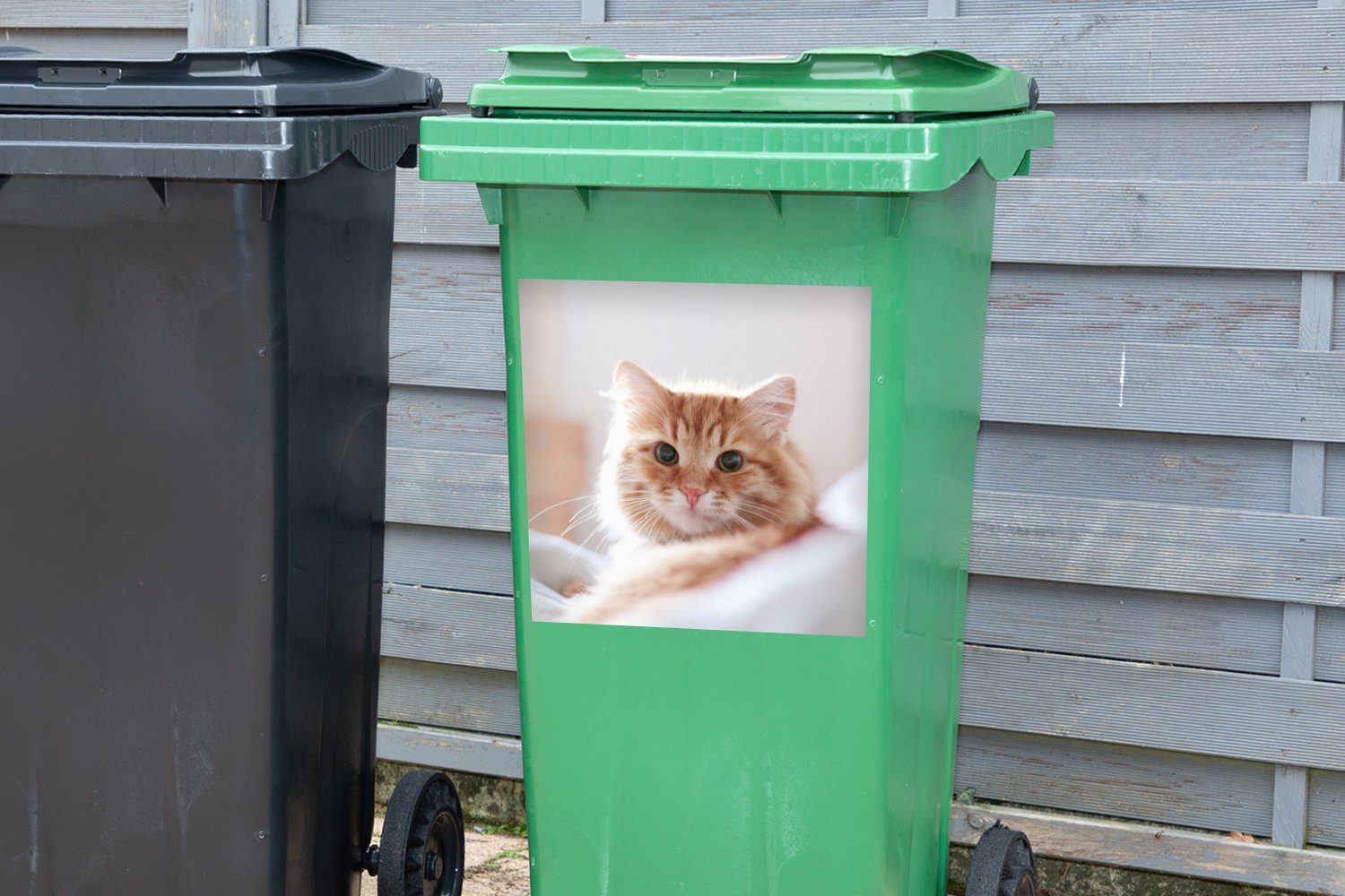 Container, MuchoWow Rot - Wandsticker Abfalbehälter Sticker, - Bett Katze St), - (1 Mülltonne, Mülleimer-aufkleber, Kinder - Mädchen Jungen -