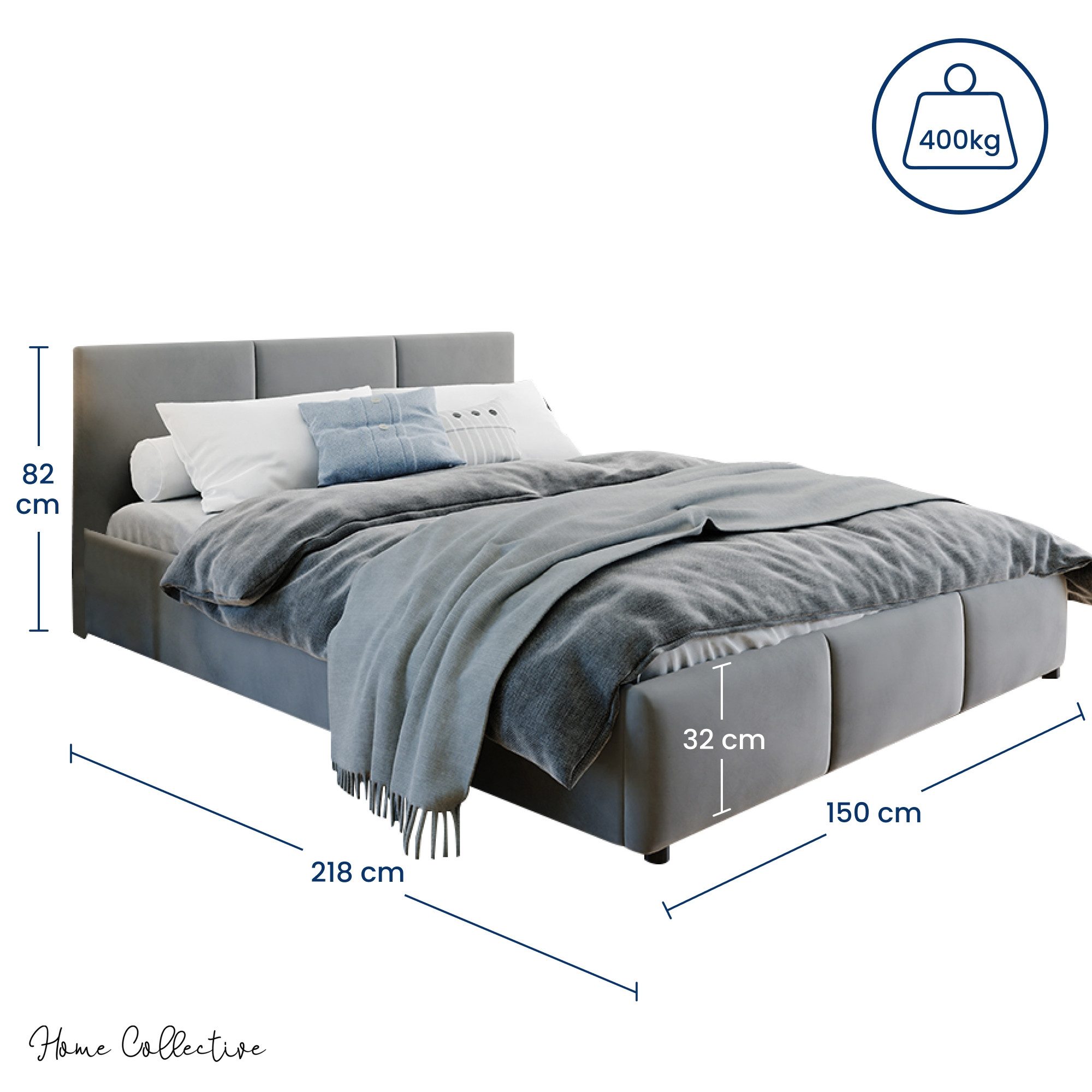 Home Collective Polsterbett Bett 140x200/160x200 Doppelbett Bettgestell mit Lattenrost & Stauraum (140x200 cm), modern, hydraulischer Bettkasten, weich gepolstert in dunkelgrau Samt