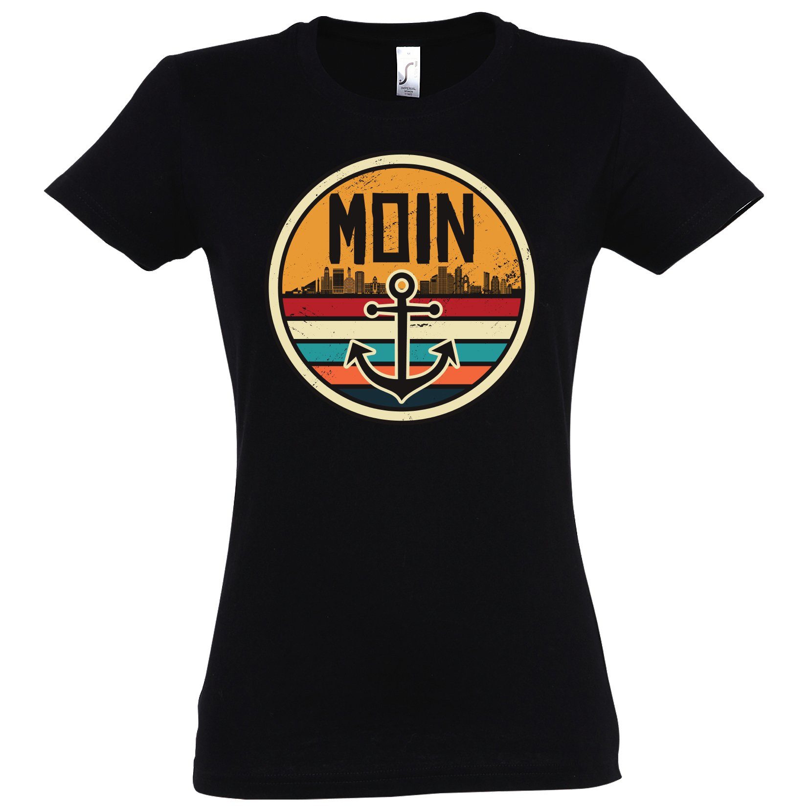 Youth Designz Print-Shirt Moin Spruch Damen T-Shirt mit Anker Logo Print und Spruch Schwarz