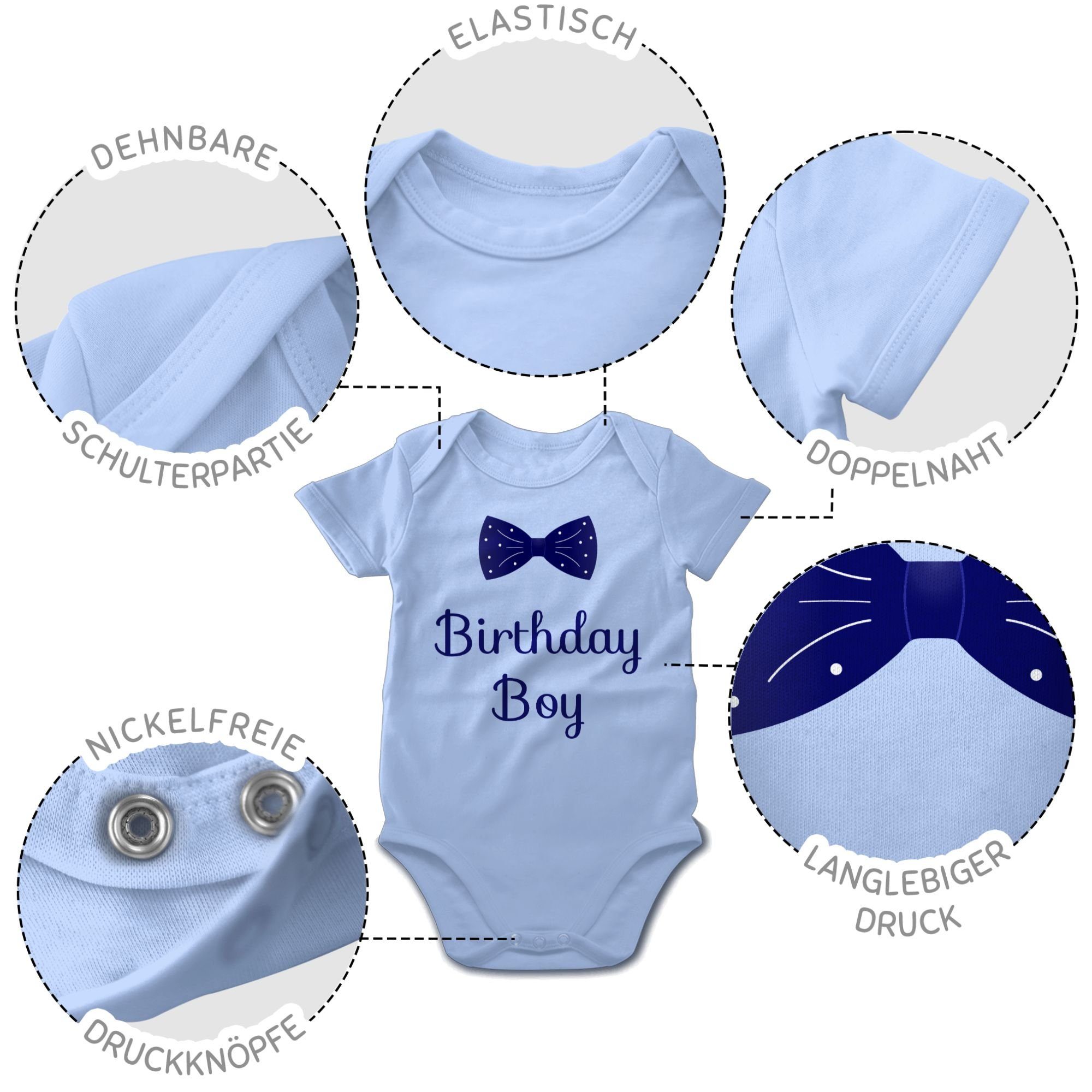 Shirtracer Shirtbody Birthday Fliege Boy Babys Geburtstag - Geschenk Babyblau für 2