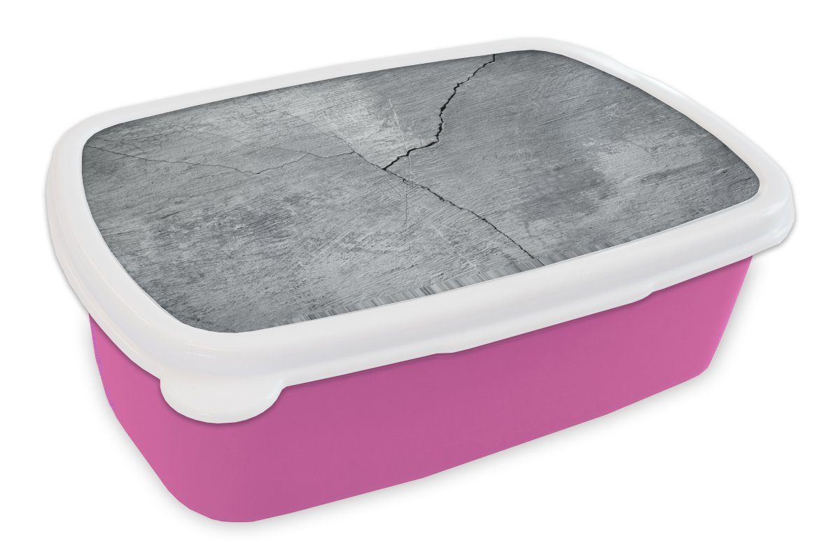 MuchoWow Lunchbox Beton - Grau - Riss, Kunststoff, (2-tlg), Brotbox für Erwachsene, Brotdose Kinder, Snackbox, Mädchen, Kunststoff rosa