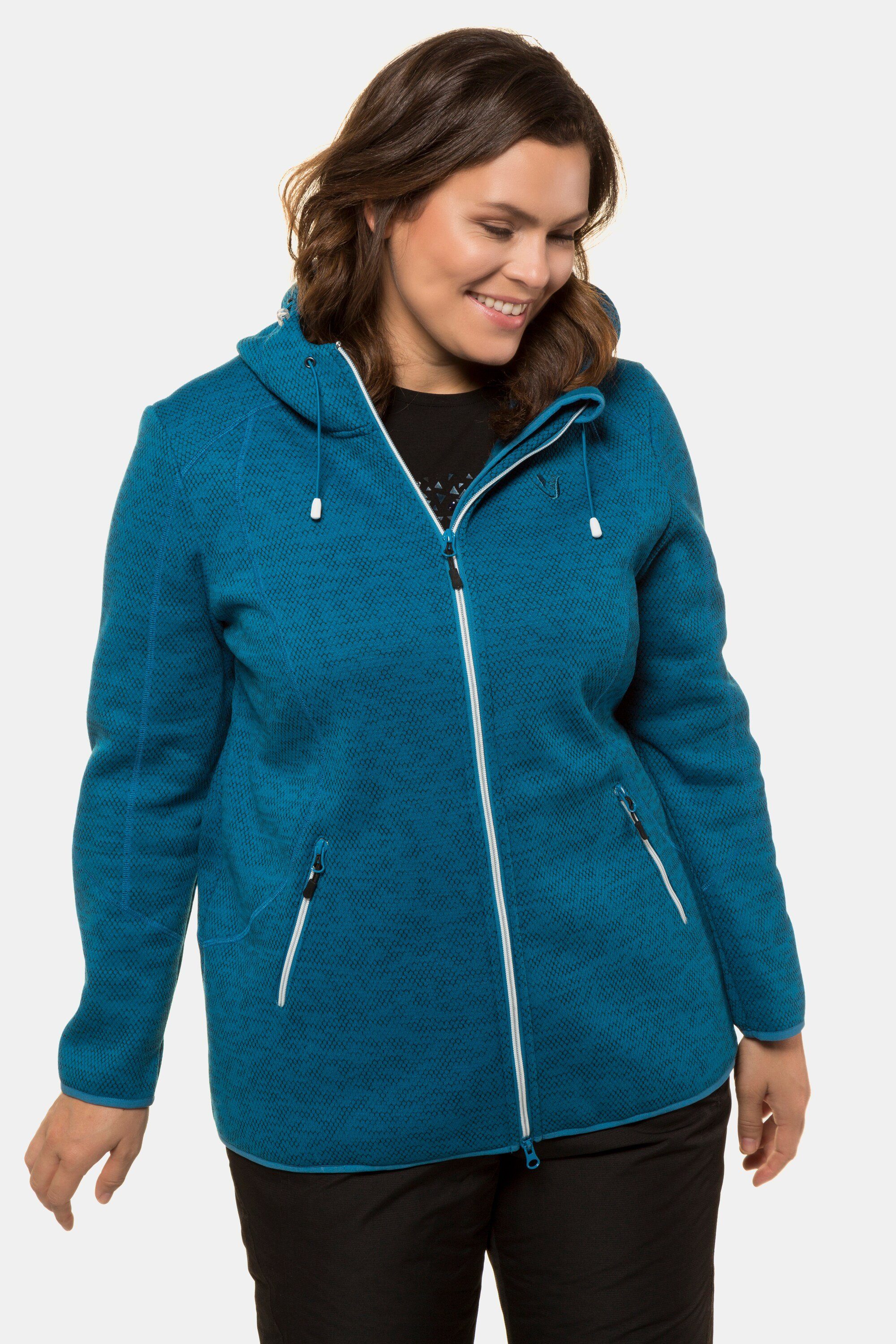 Ulla Popken Damen große Größen Übergrößen Plus Size Strickfleece-Jacke, Kapuze, Reißverschlusstaschen