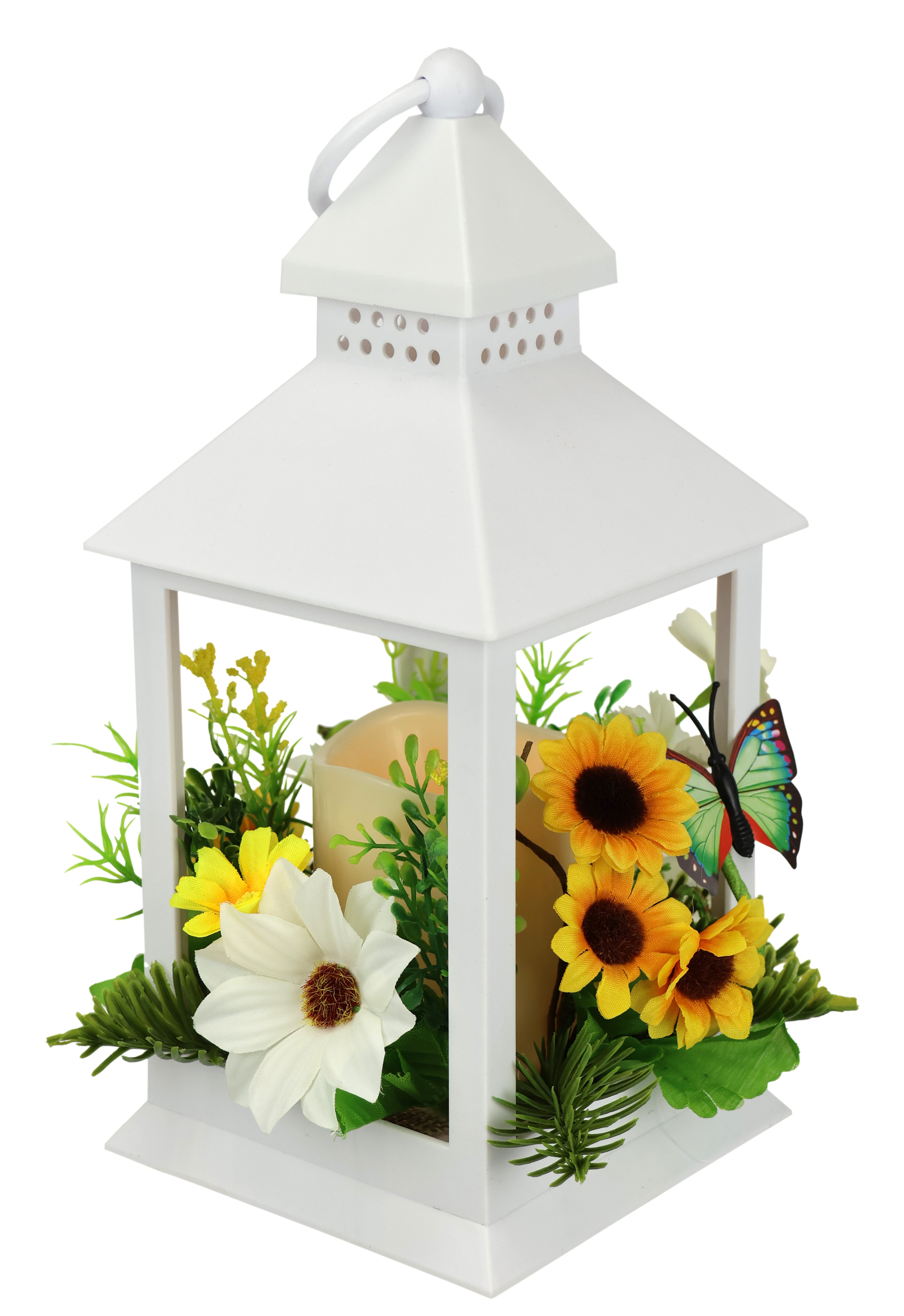 I.GE.A. Windlicht Laterne mit Sonnenblume Schmetterling Kerze (1 St), Kerzenleuchter Kerzenhalter Kerzenlaterne Windlicht Deko – Bild 4 von 4