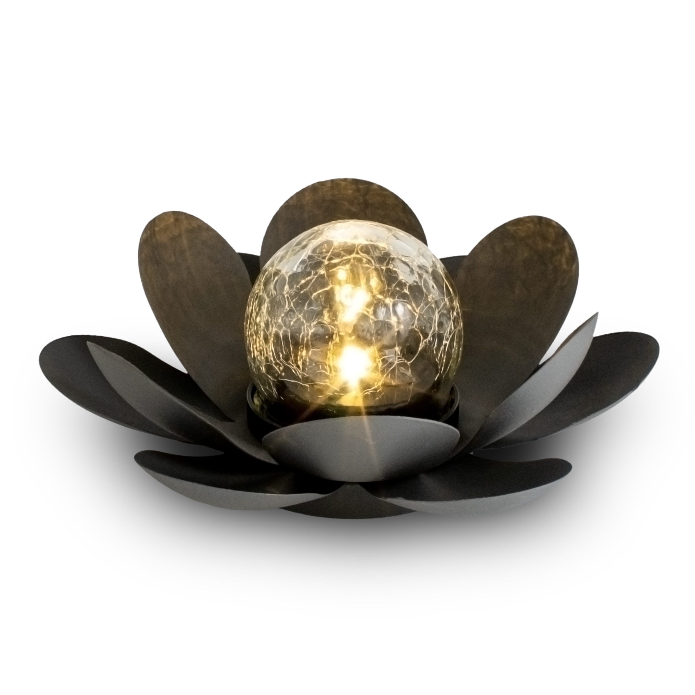 Spetebo LED Solarleuchte LED Solar Lotusblüte schwarz mit Crackleglas Kugel günstig online kaufen