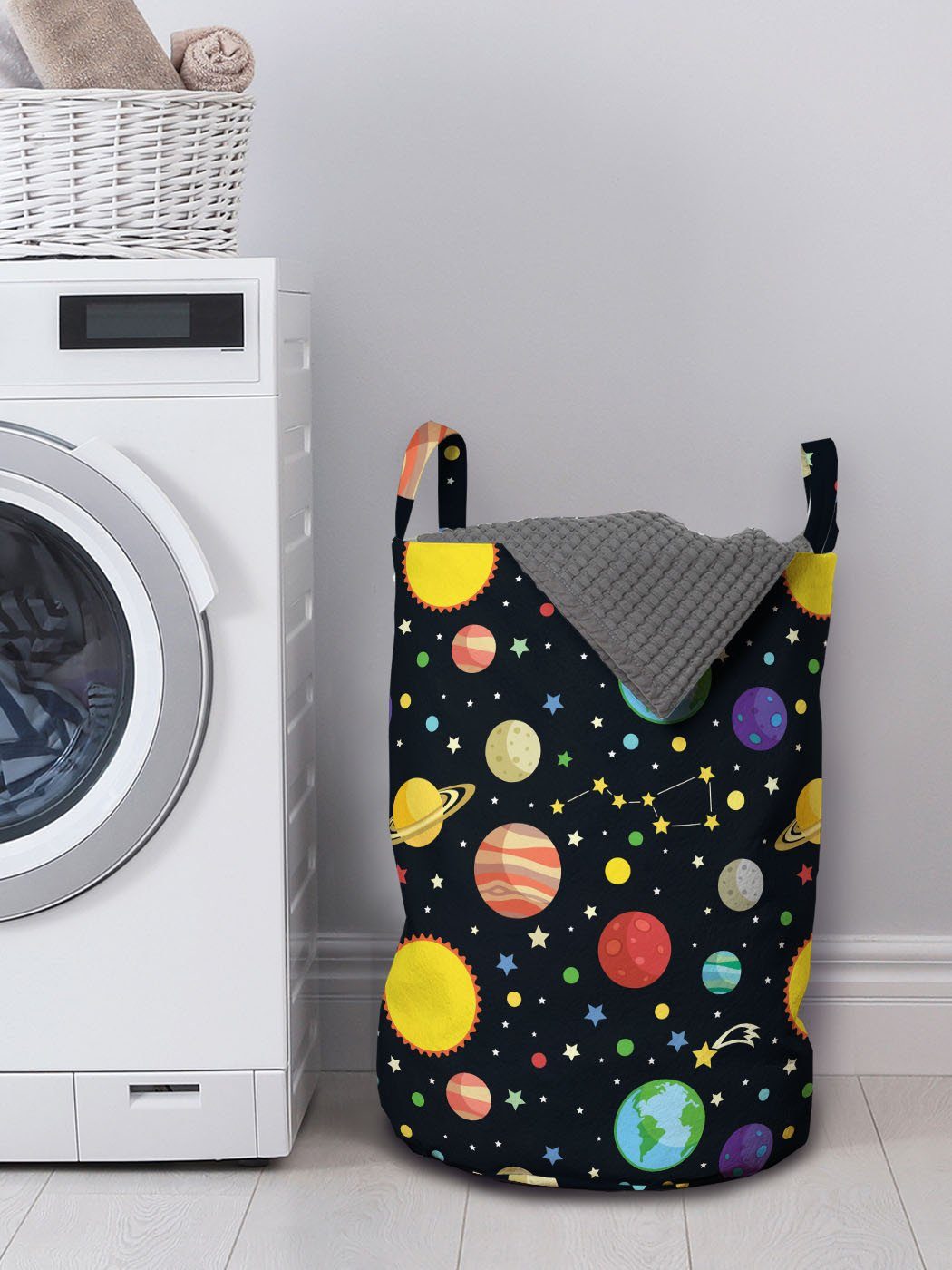 Abakuhaus Wäschesäckchen Wäschekorb mit Griffen Platz Earth für Constellations Sun Waschsalons, Kordelzugverschluss