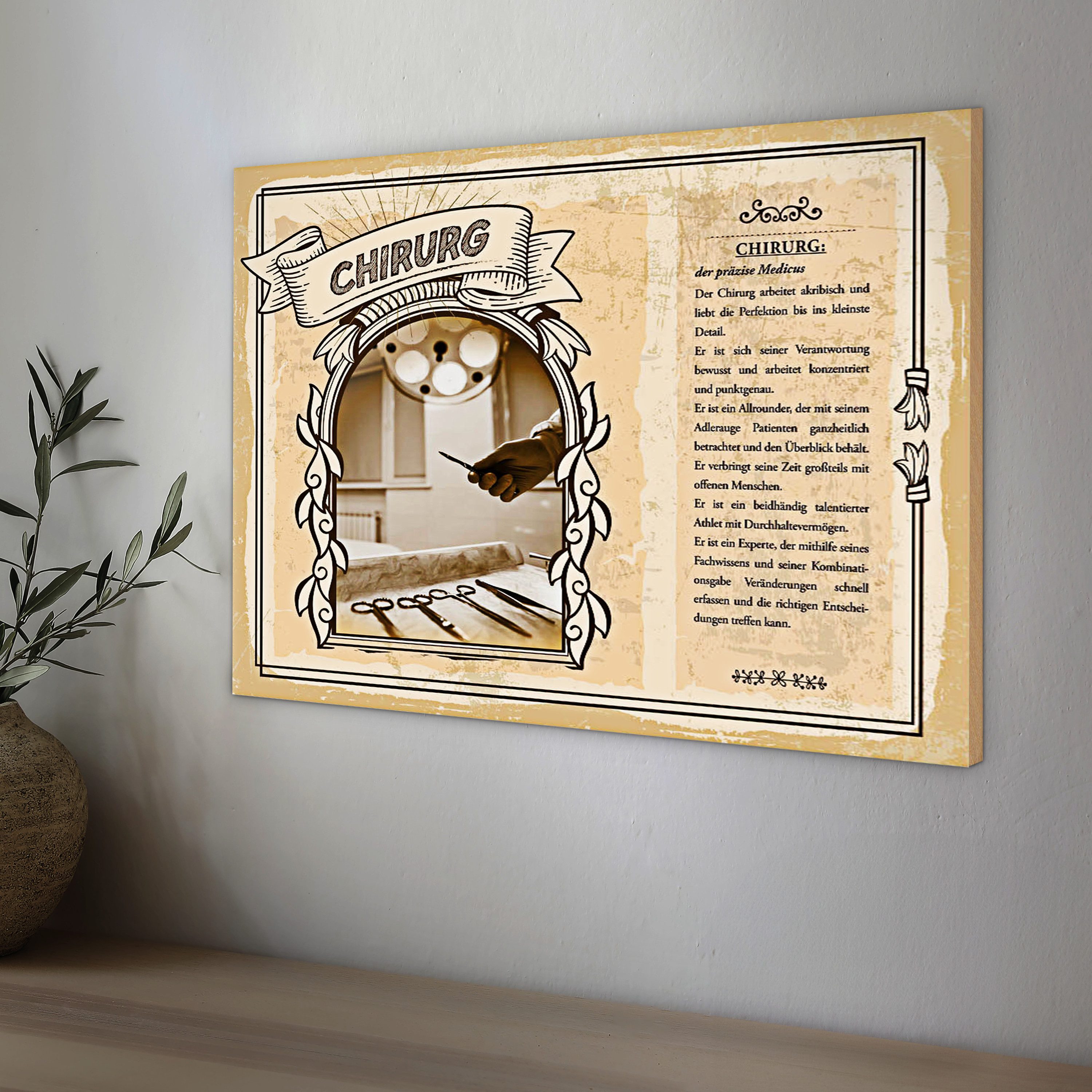 Roomando Holzbild Berufe 40x30cm Chirurg präzis Medicus Perfektion