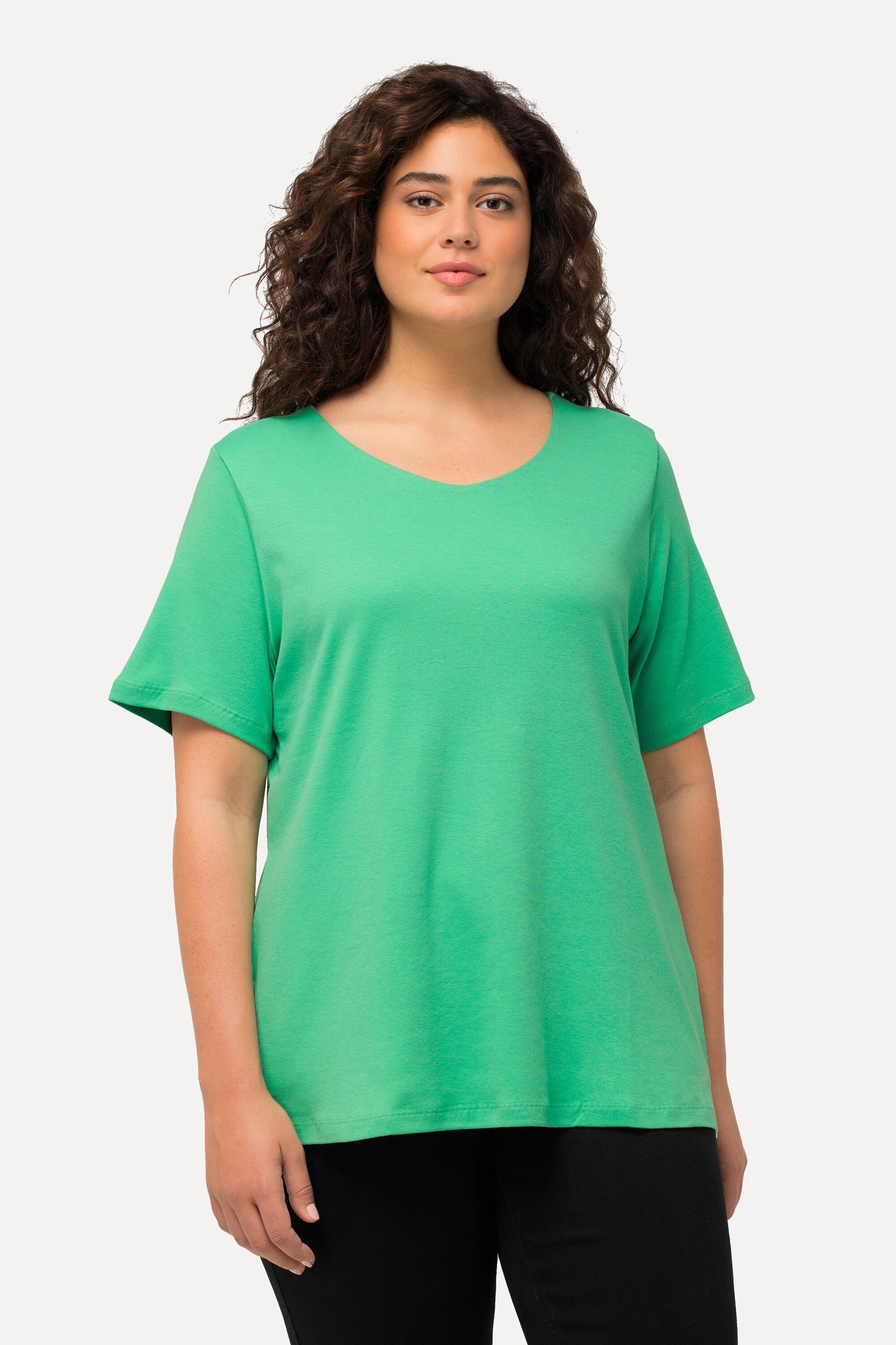 Ulla Popken T-Shirt Shirt doppellagige Vorderseite Slim Rundhals günstig online kaufen