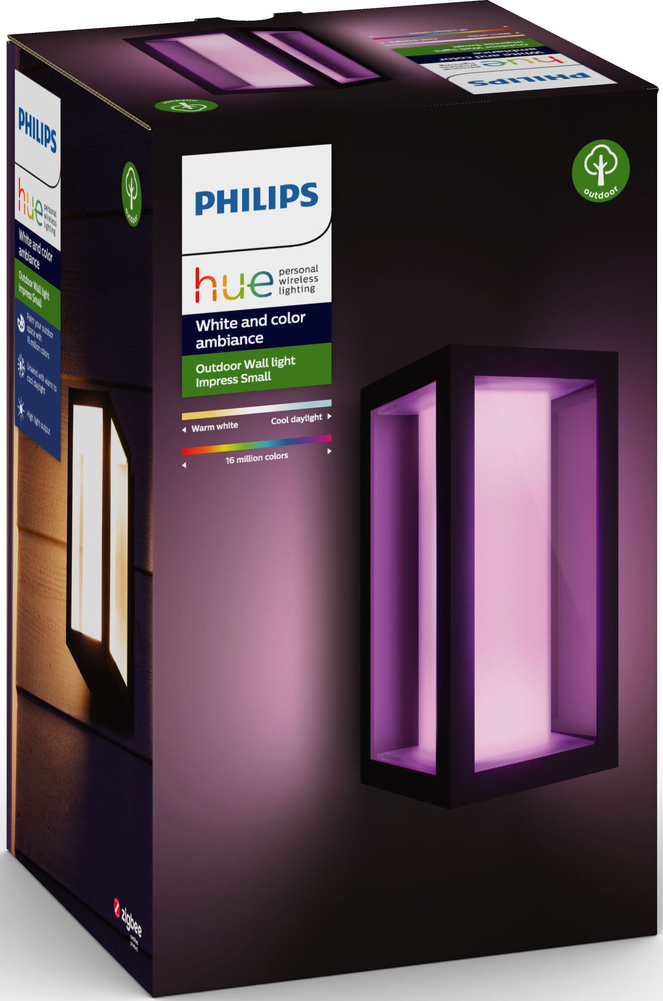 Philips Impress, Außen-Wandleuchte LED Leuchtdauer Kaltweiß, Helligkeitsstufen, Home, einstellbar, integriert, Warmweiß fest Extra-Warmweiß, LED Dimmfunktion, mehrere Hue Neutralweiß, Tageslichtweiß, Smart