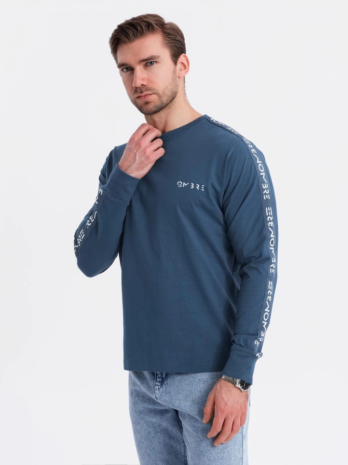 OMBRE Longsleeve Longsleeve aus Baumwolle mit U-Ausschnitt, Streifen und Br günstig online kaufen